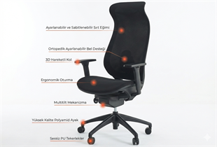 Bova Black Premium Yönetici Koltuğu | Full Ergonomik & Ortopedik Tasarım