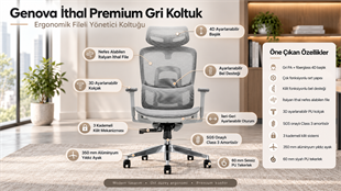 Genova İthal Premium Gri Koltuk | Ergonomik Fileli Yönetici Koltuğu