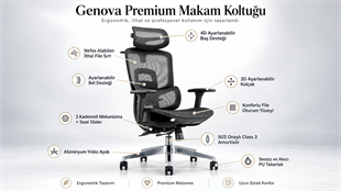 Genova İthal Premium Makam Koltuğu | 4D Başlıklı, Ayarlanabilir Bel Destekli Ergonomik Yönetici Koltuğu