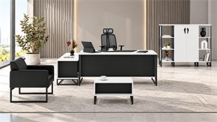 Luban Yönetici Masa Takımı | Modern Tasarım, Metal Ayaklı Ofis Mobilyası - Beyaz