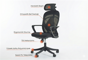 Mare İthal Ergonomik Yönetici Koltuğu – Full Ortopedik Fileli Ofis ve Çalışma Sandalyesi