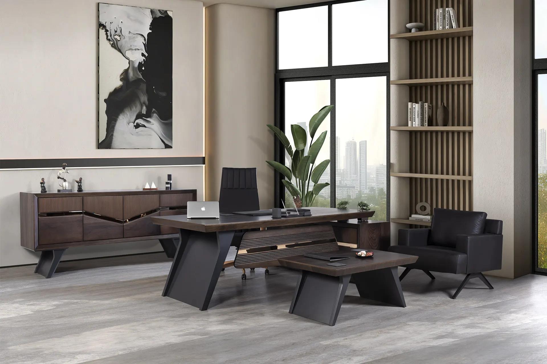 Arden Vip Ahşap Makam Takımı – Modern Geometrik Tasarım ve Prestijli Yönetici Ofis Mobilyası