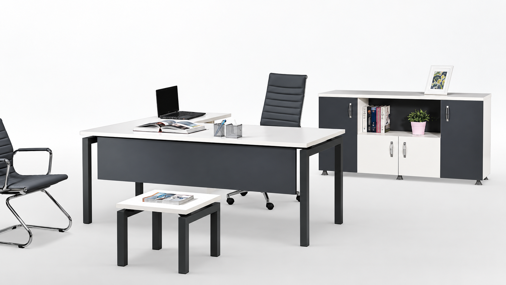 Flora Ara Yönetici Takımı – Metal Ayaklı Modern Ofis Masa Takımı