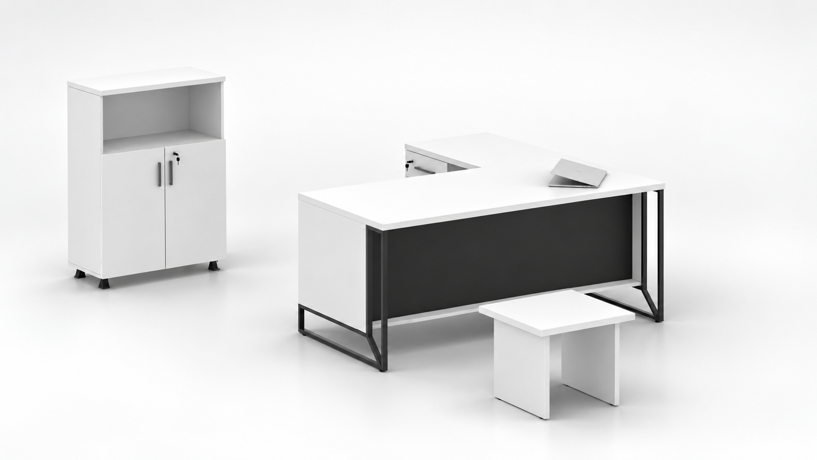 Luban Çalışma Seti 160 cm | Modern Ofis Masa Takımı - Beyaz