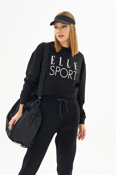 ELLE Sport Beyaz Baskılı Kadın Crop Sweatshirt