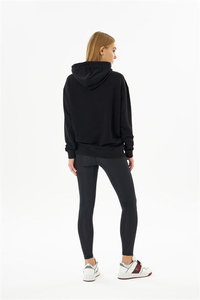 ELLE Sport Siyah Yaldızlı Cepli Kadın Kapüşonlu Sweatshirt