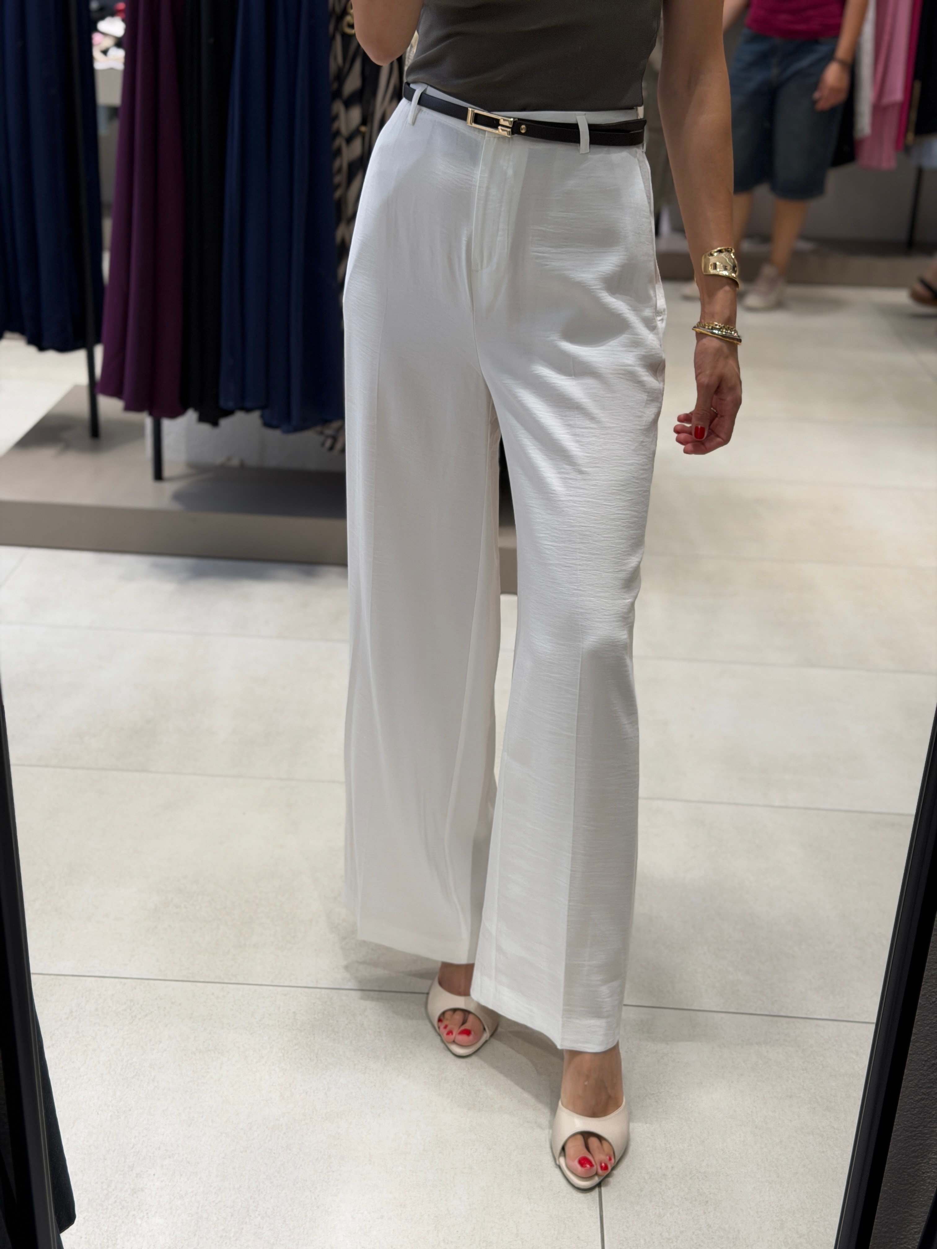 475 Kemerli Wideleg Tensel Pantolon BEYAZ