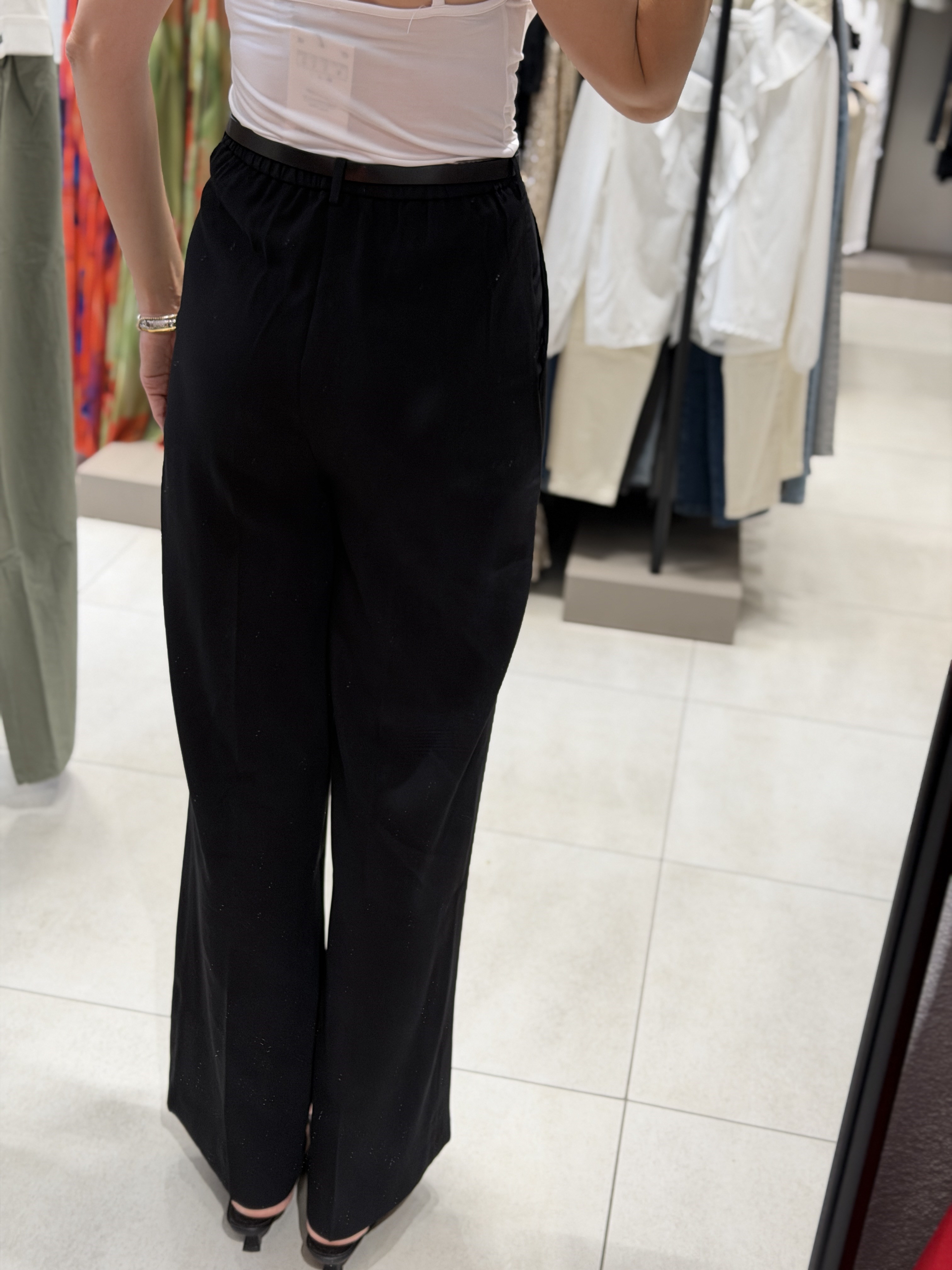 475 Kemerli Wideleg Tensel Pantolon SİYAH