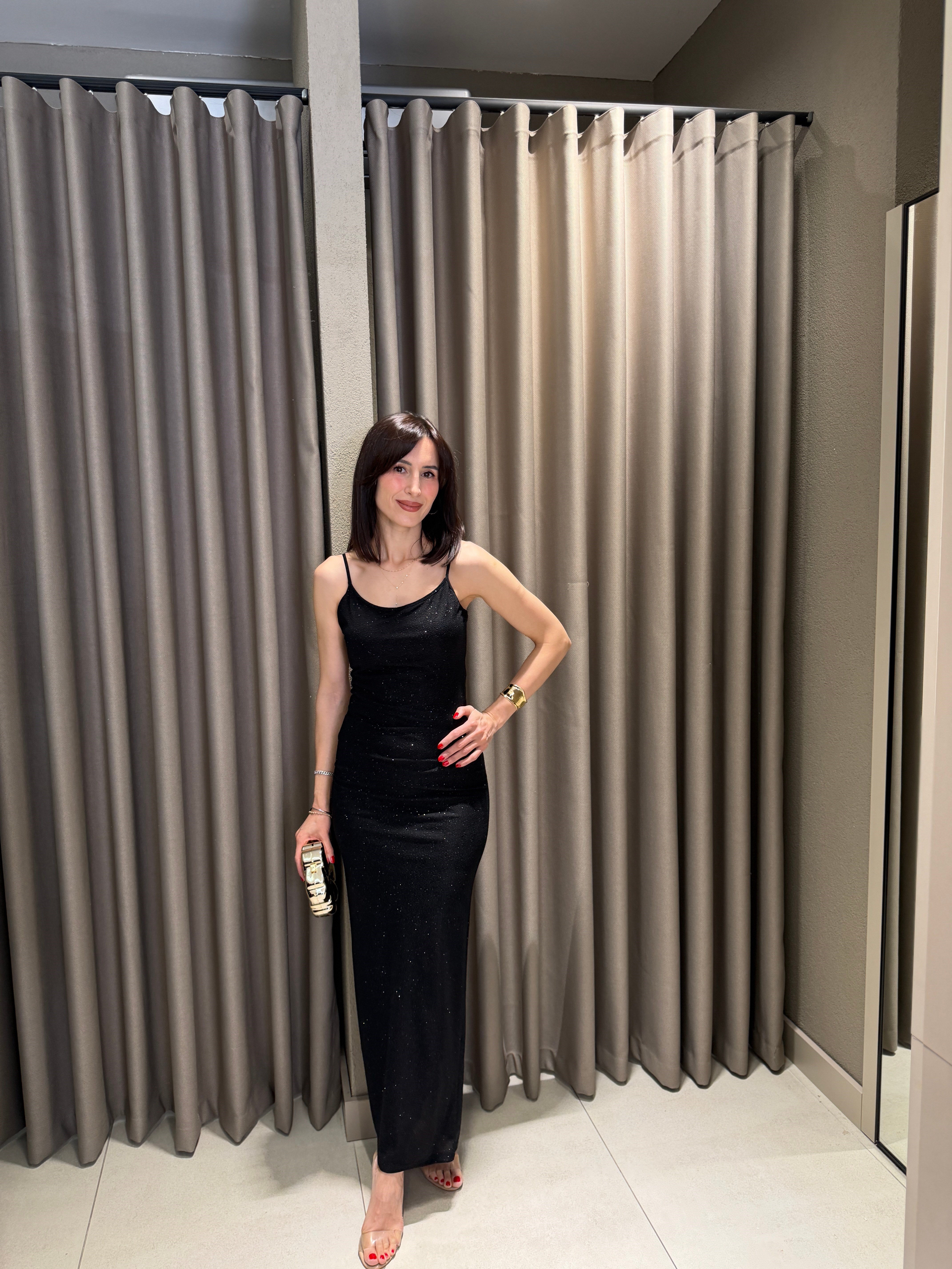 Asklılı Simli Elbise SİYAH 