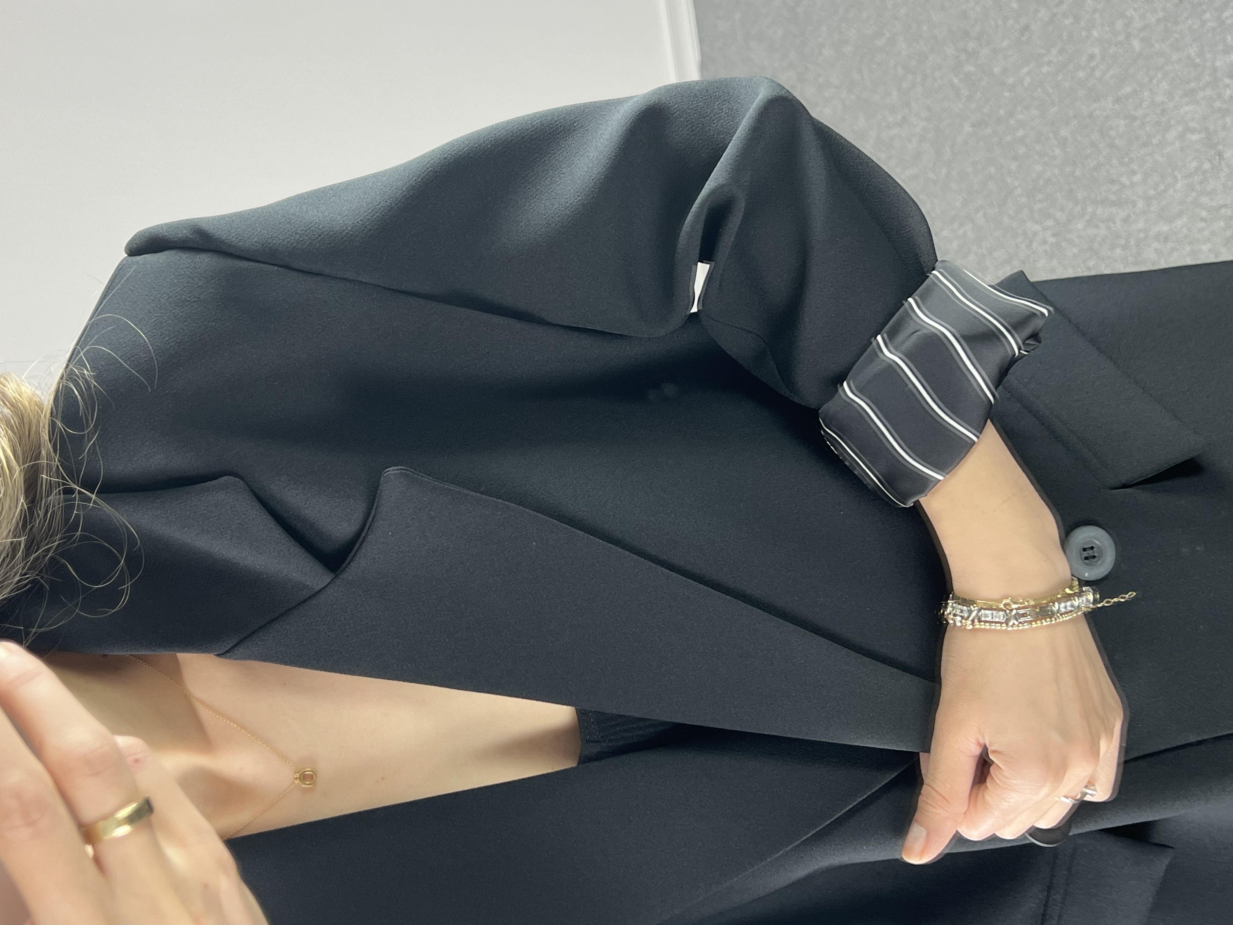 Astarı Çizgili Siyah Owersize Blazer Ceket
