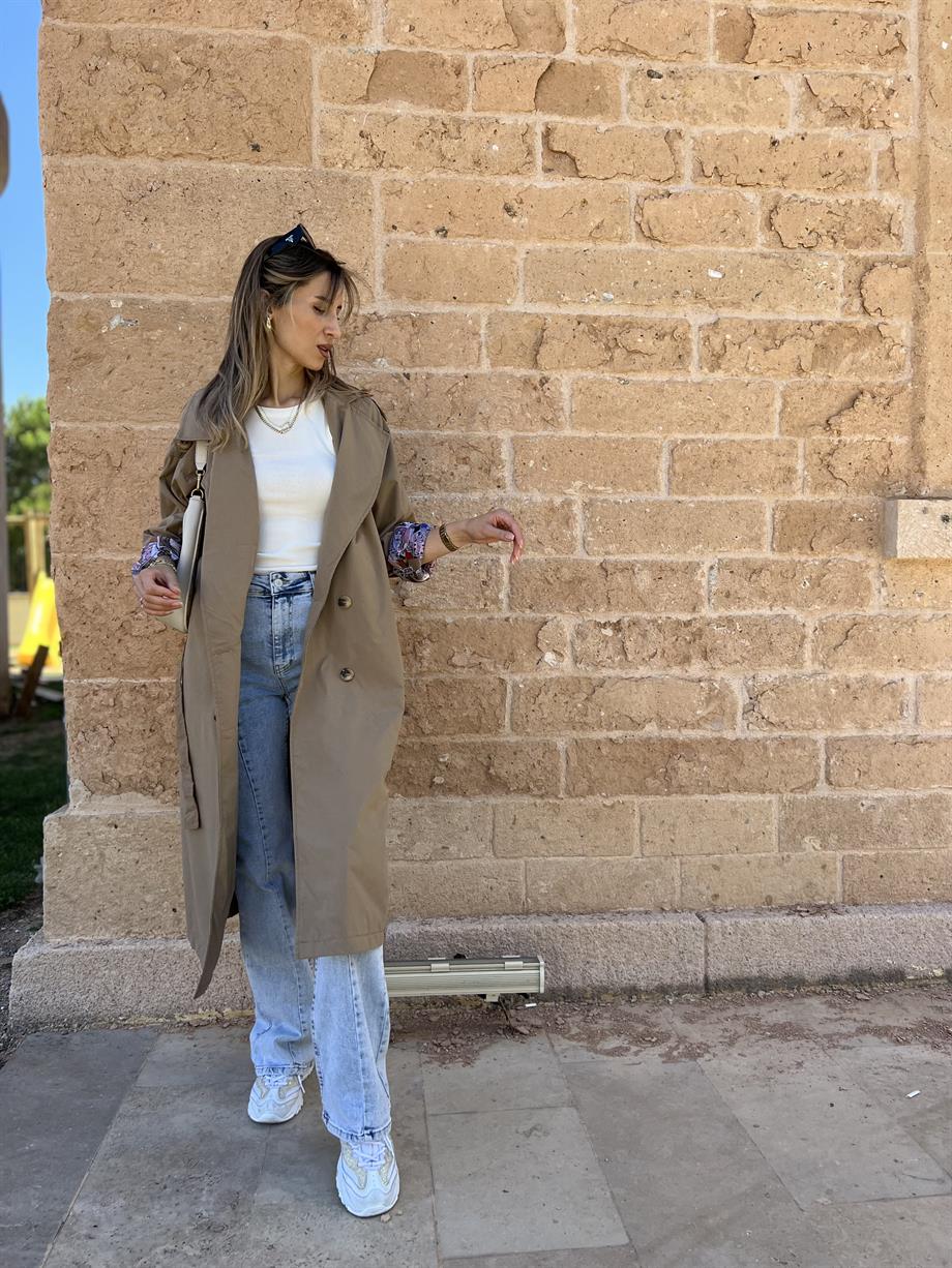 Astarı Desenli Trençkot