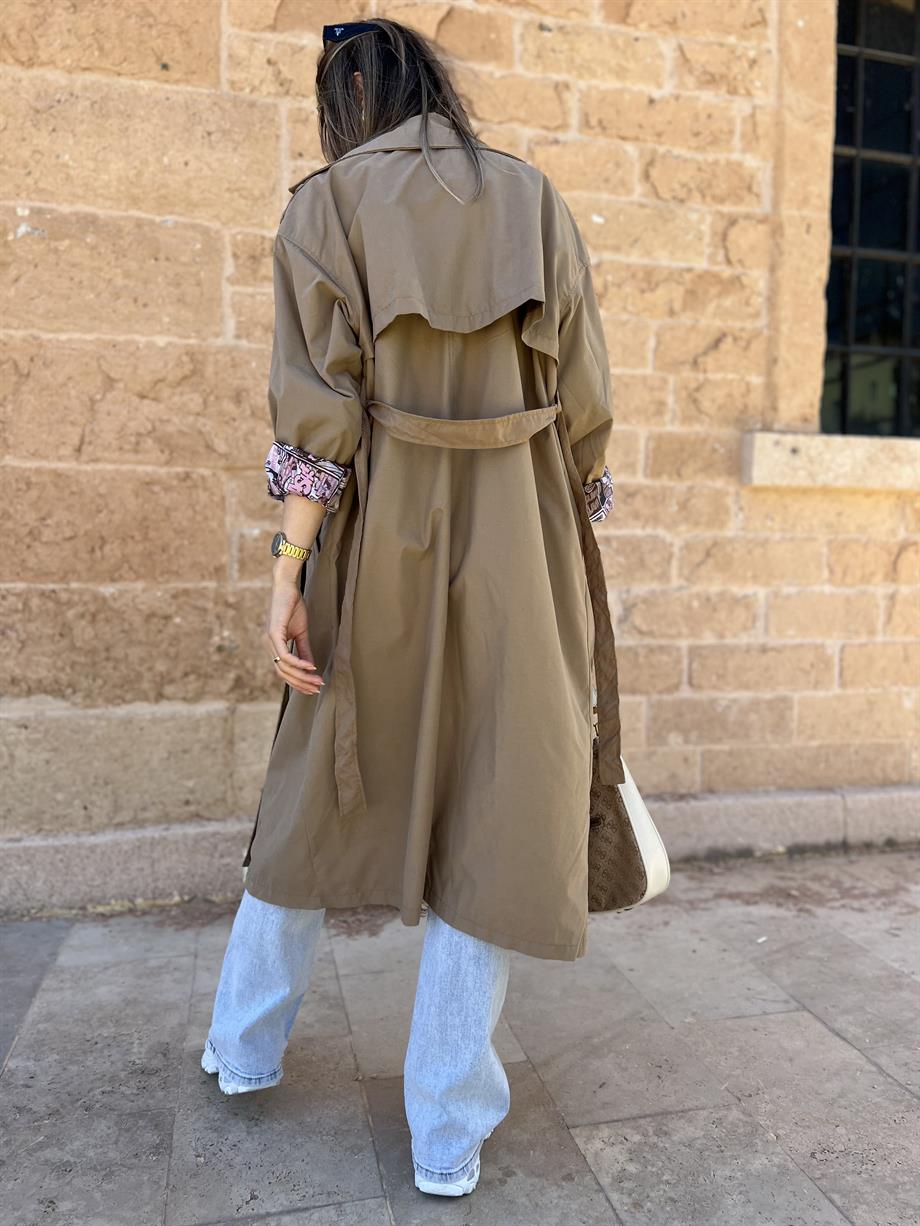 Astarı Desenli Trençkot