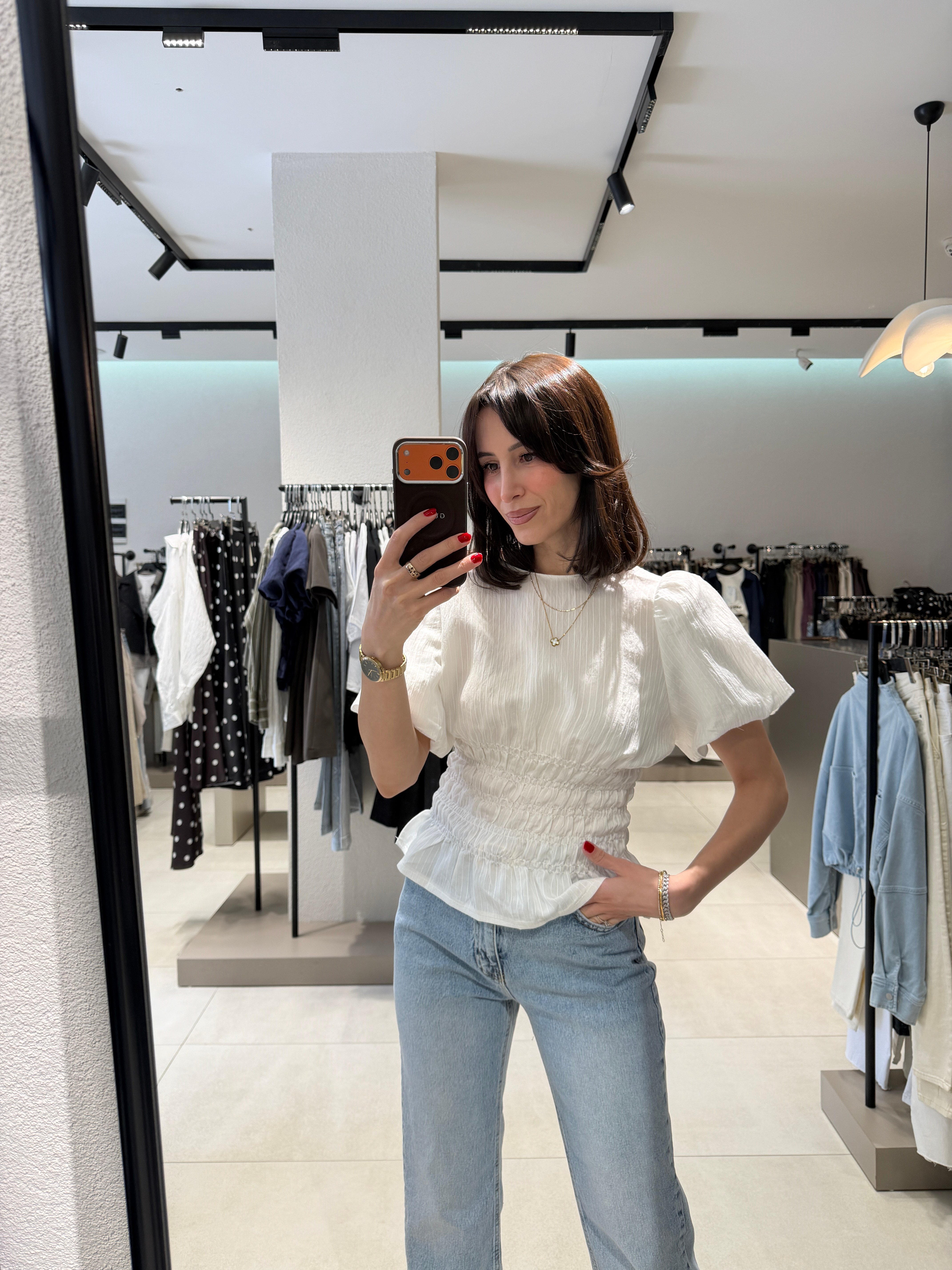 Balon Kol Beli Büzgülü Bluz BEYAZ