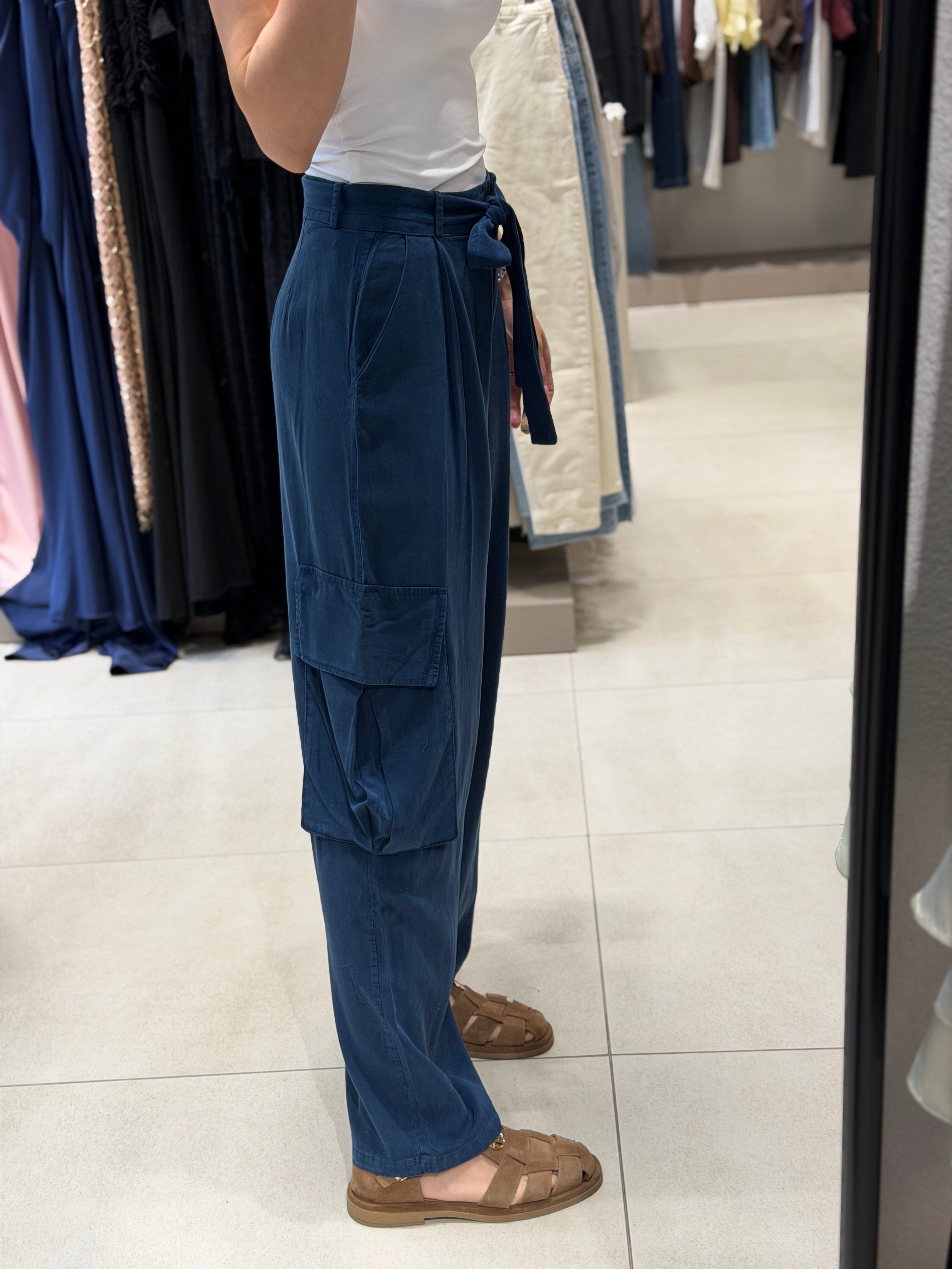 Beli Bağlamalı Kargo Cep Tensel Pantolon LACİVERT