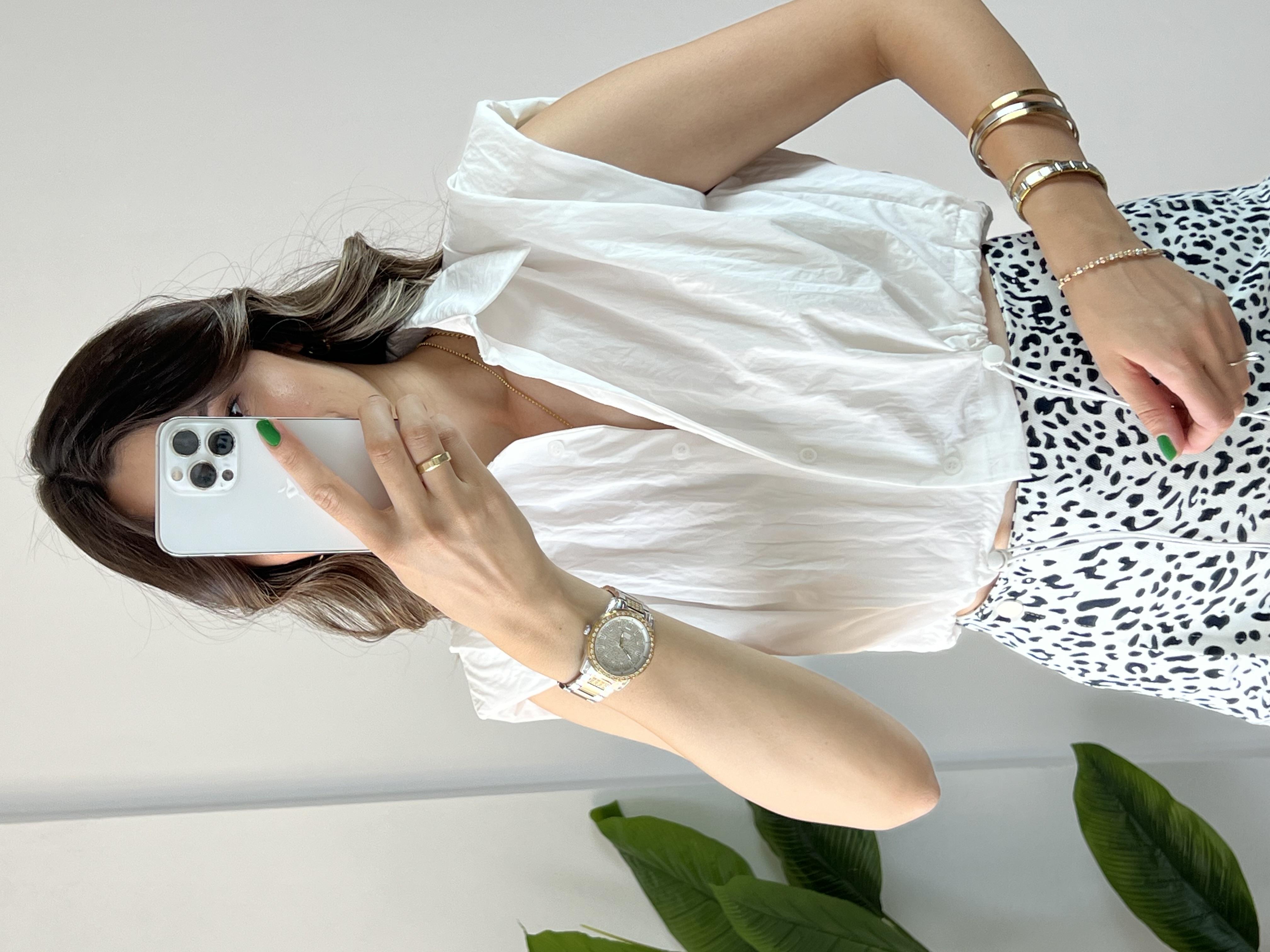Beli Lastikli Beyaz Crop Yelek