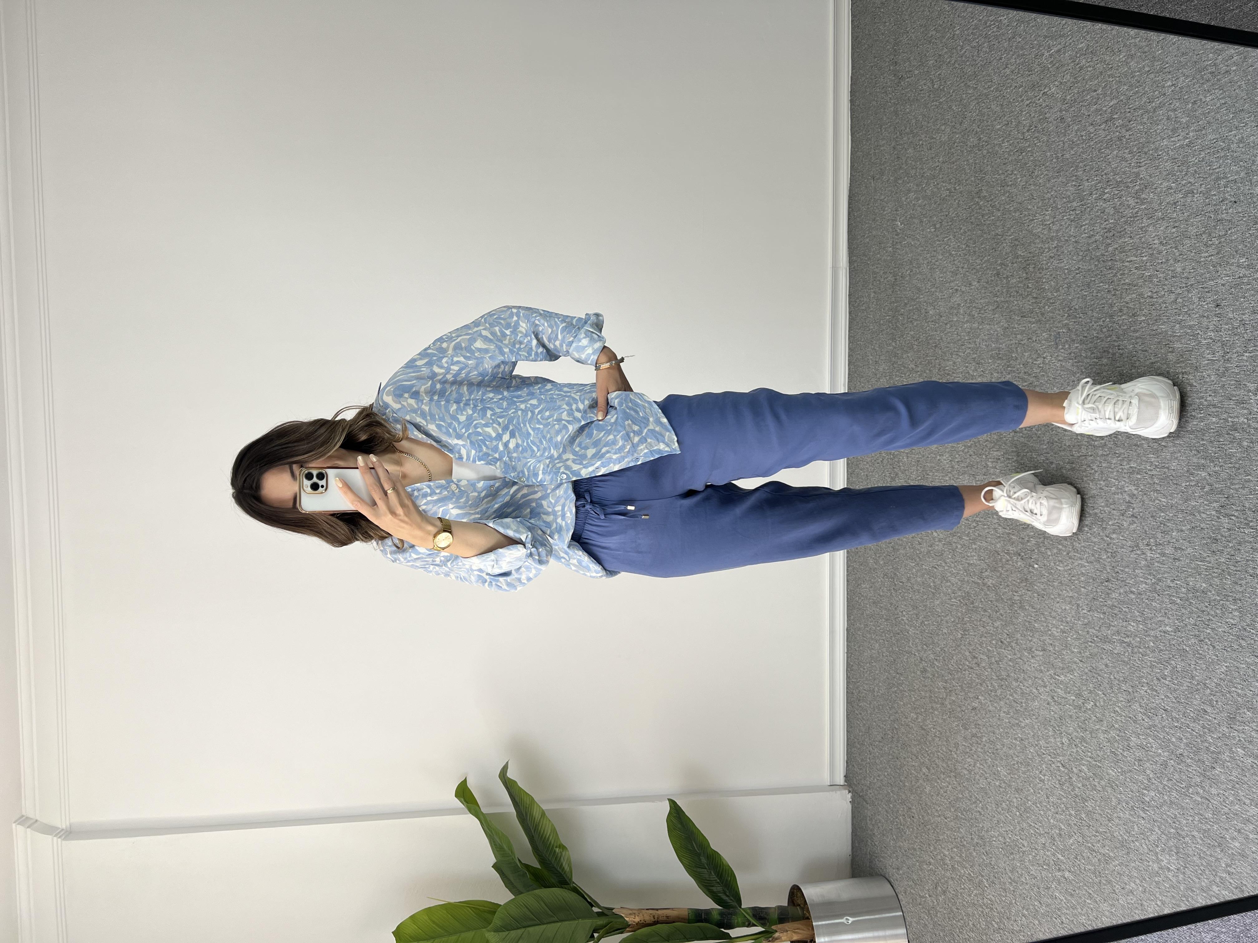 Beli Lastikli Mavi Tensel Pantolon