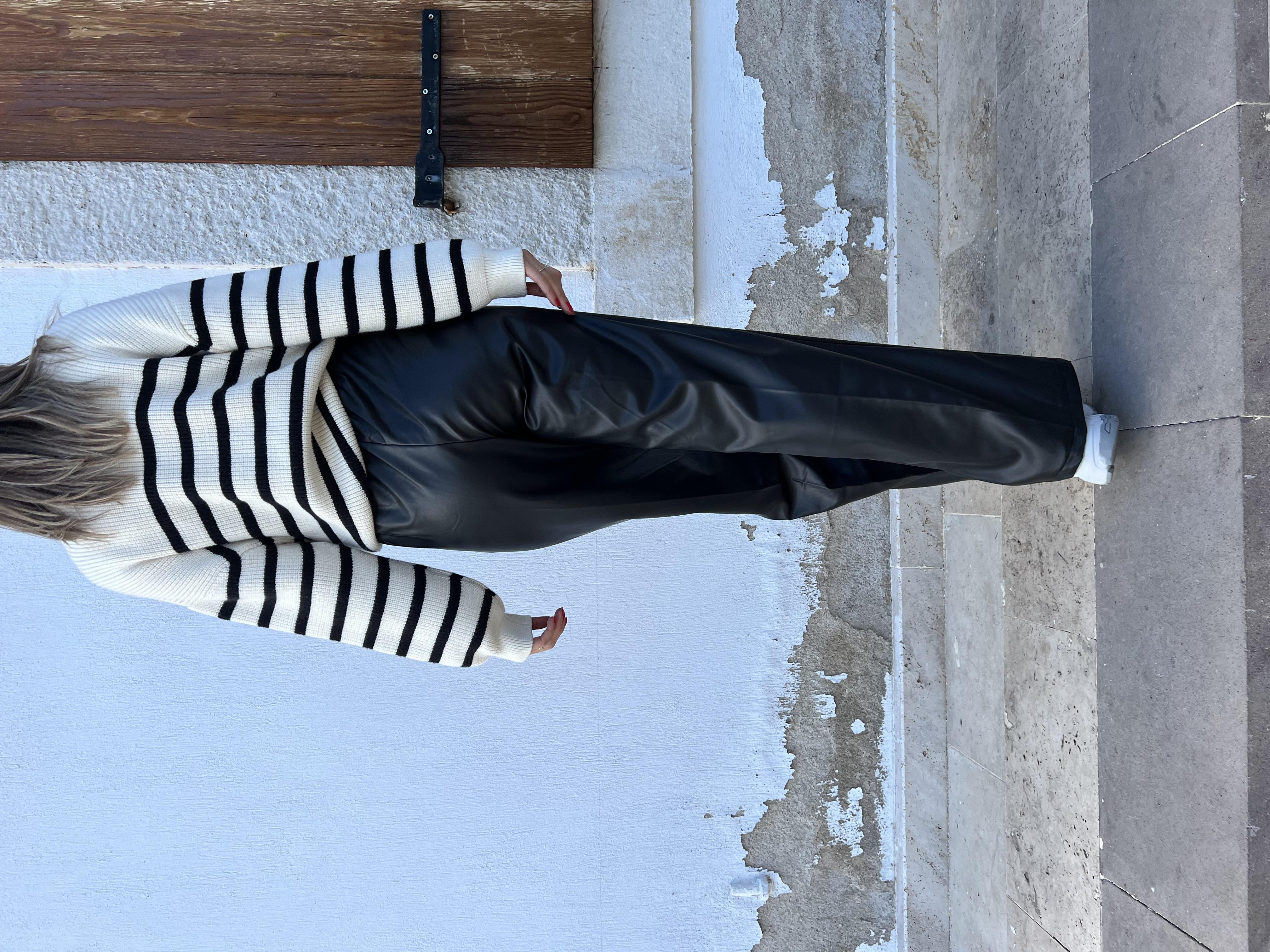 Beli Lastikli Palazzo Deri Pantolon