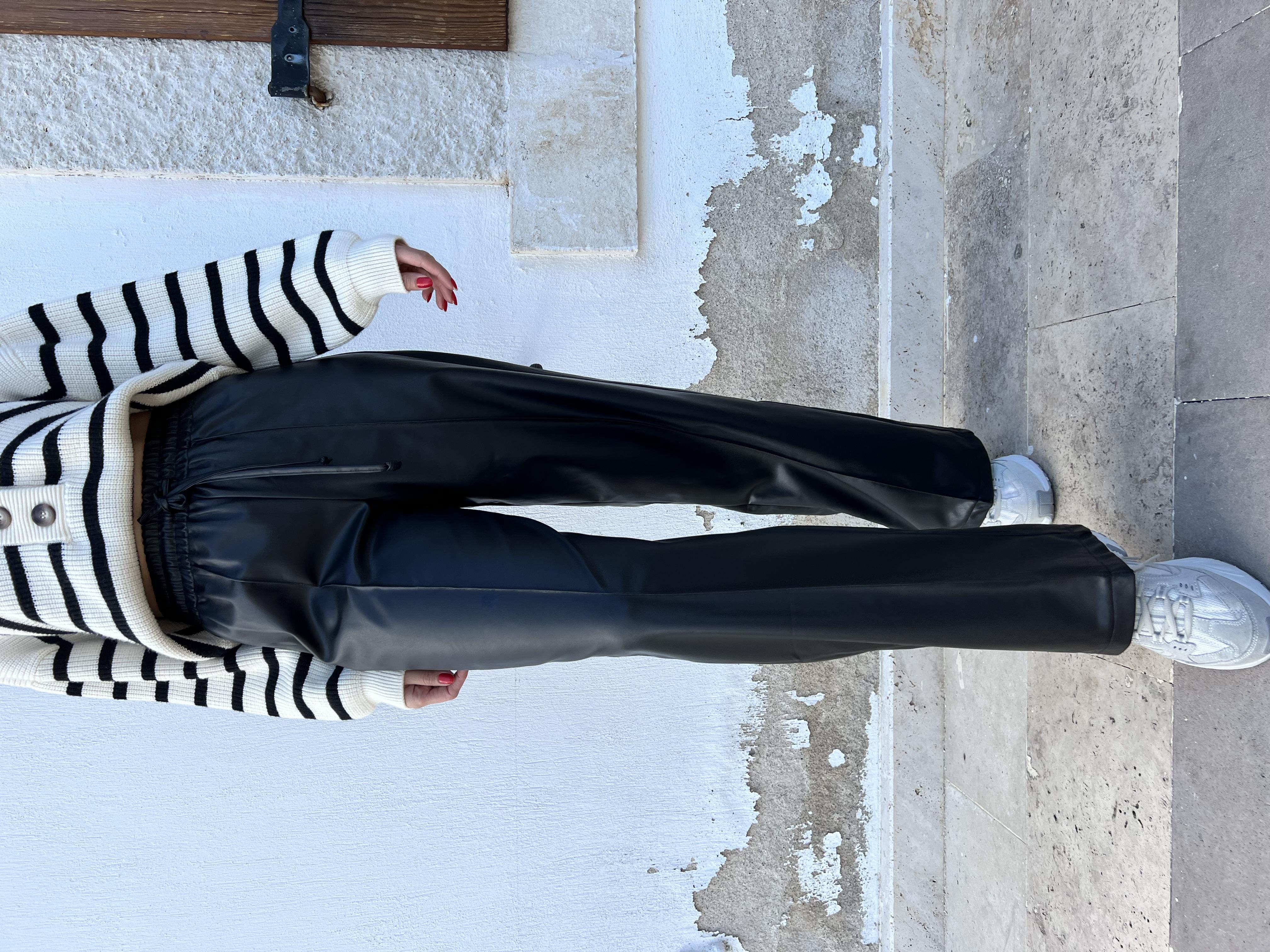 Beli Lastikli Palazzo Deri Pantolon