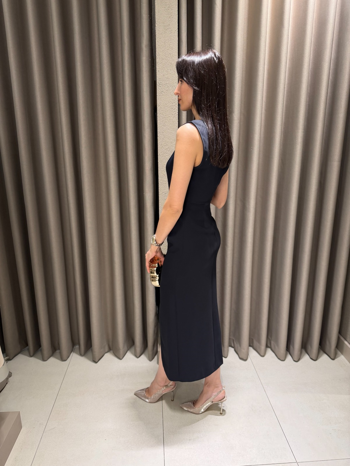 BELİ TOKALI MİDİ BOY ELBİSE LACİVERT 