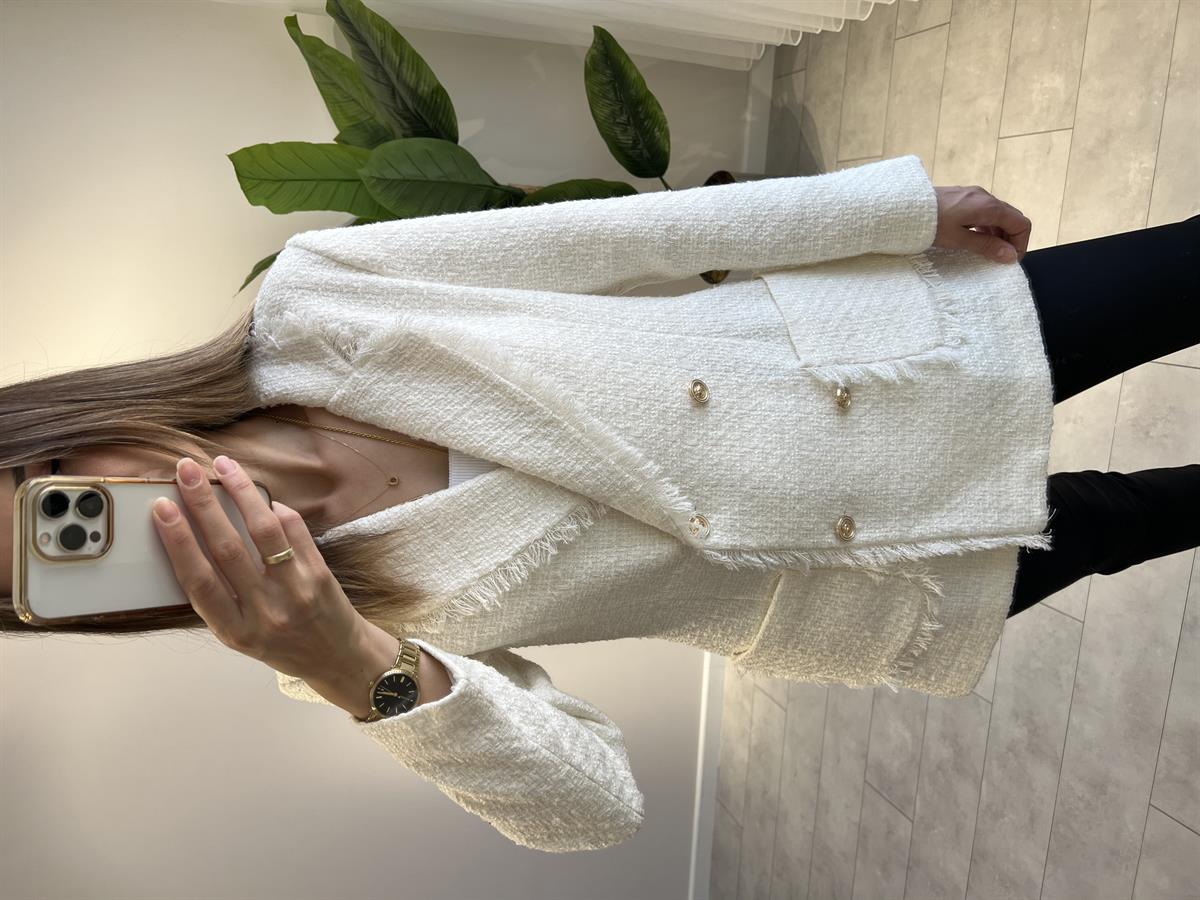 Beyaz Tuvid Blazer Ceket