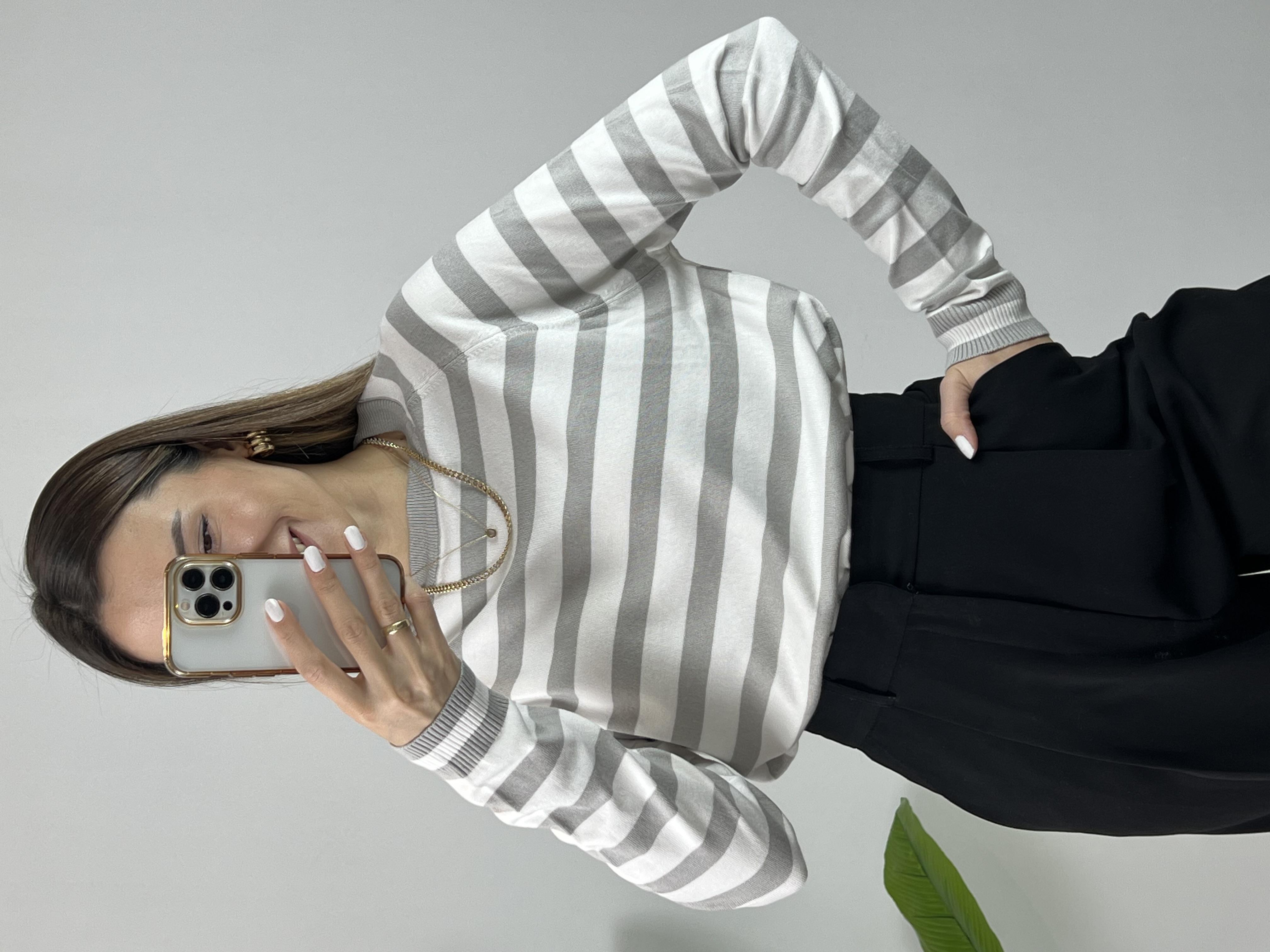 Bisiklet Yaka Çizgili Yumoş Triko