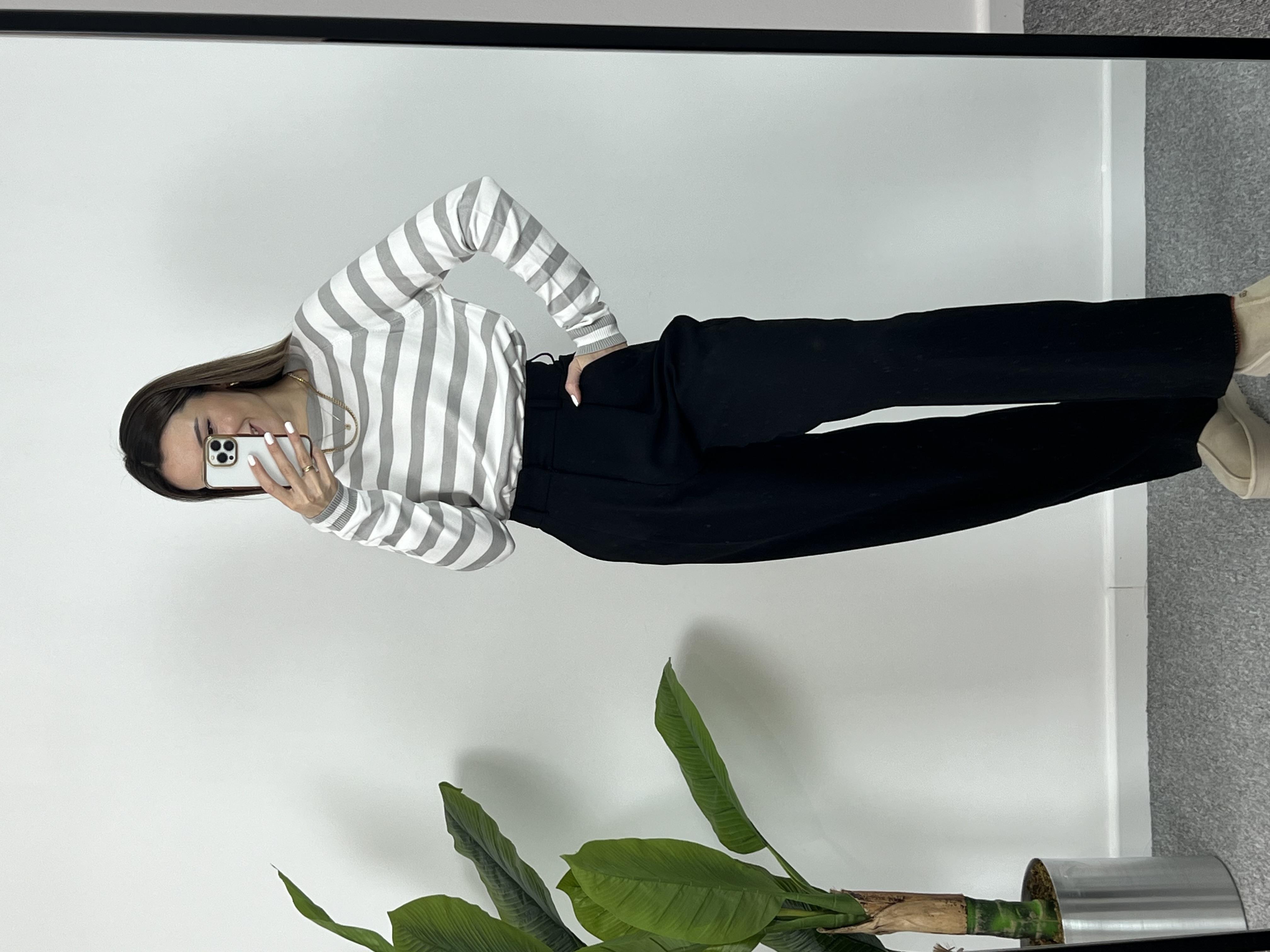 Bisiklet Yaka Çizgili Yumoş Triko