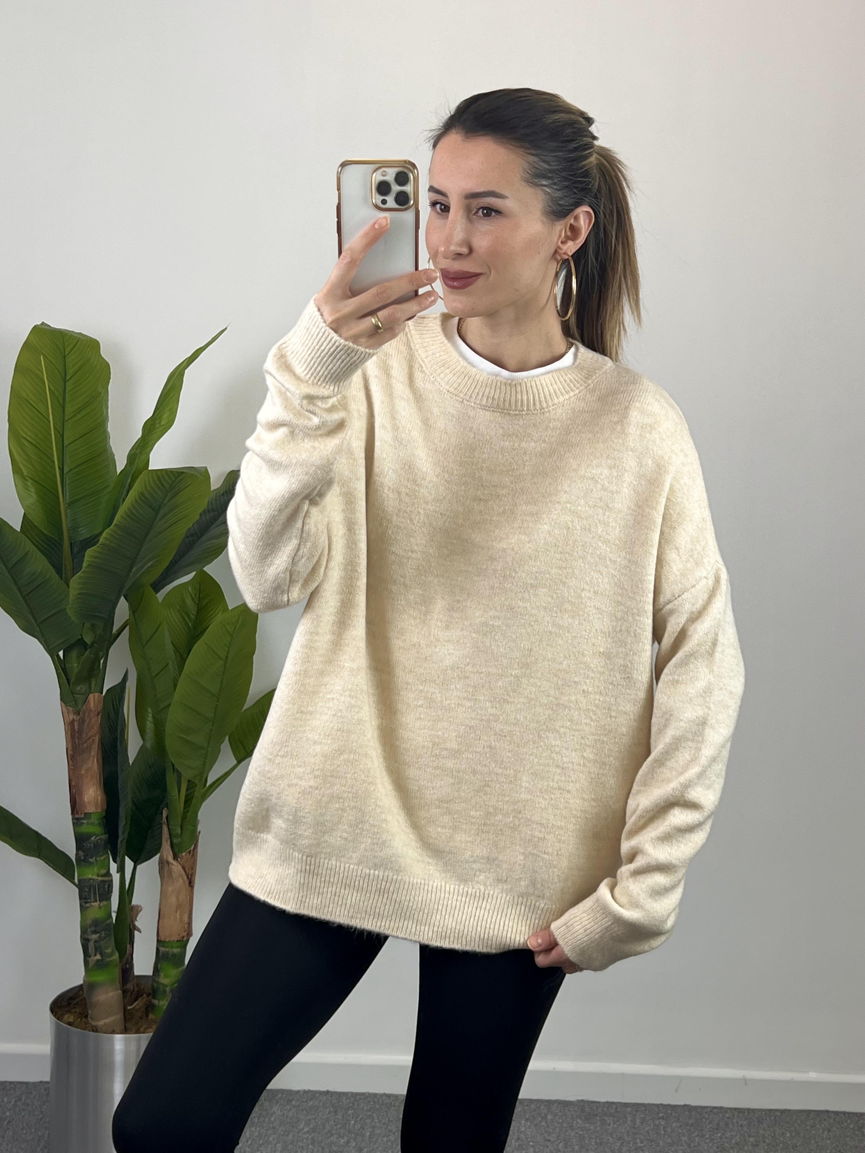 Bisiklet Yaka Krem Kazak