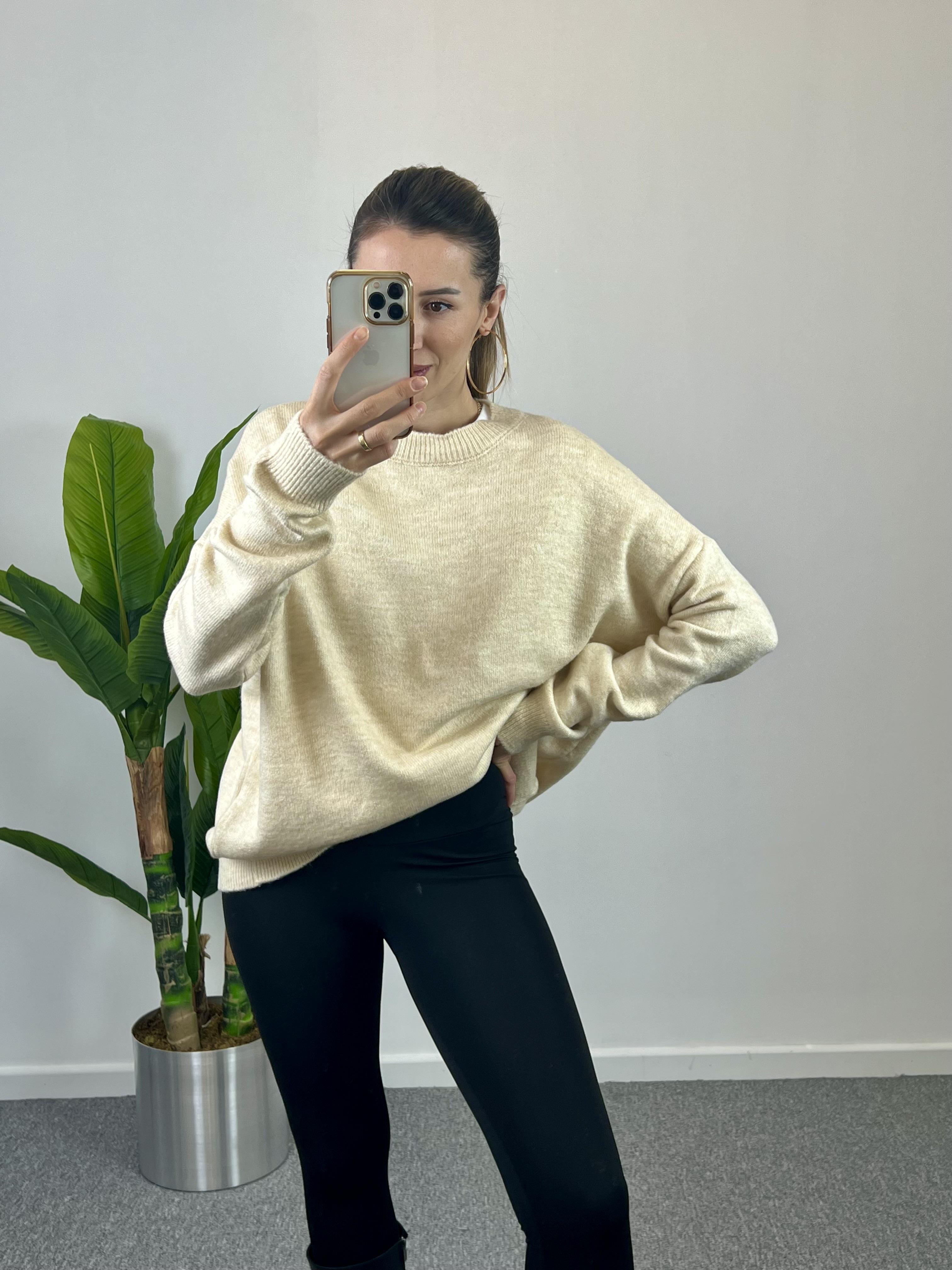 Bisiklet Yaka Krem Kazak