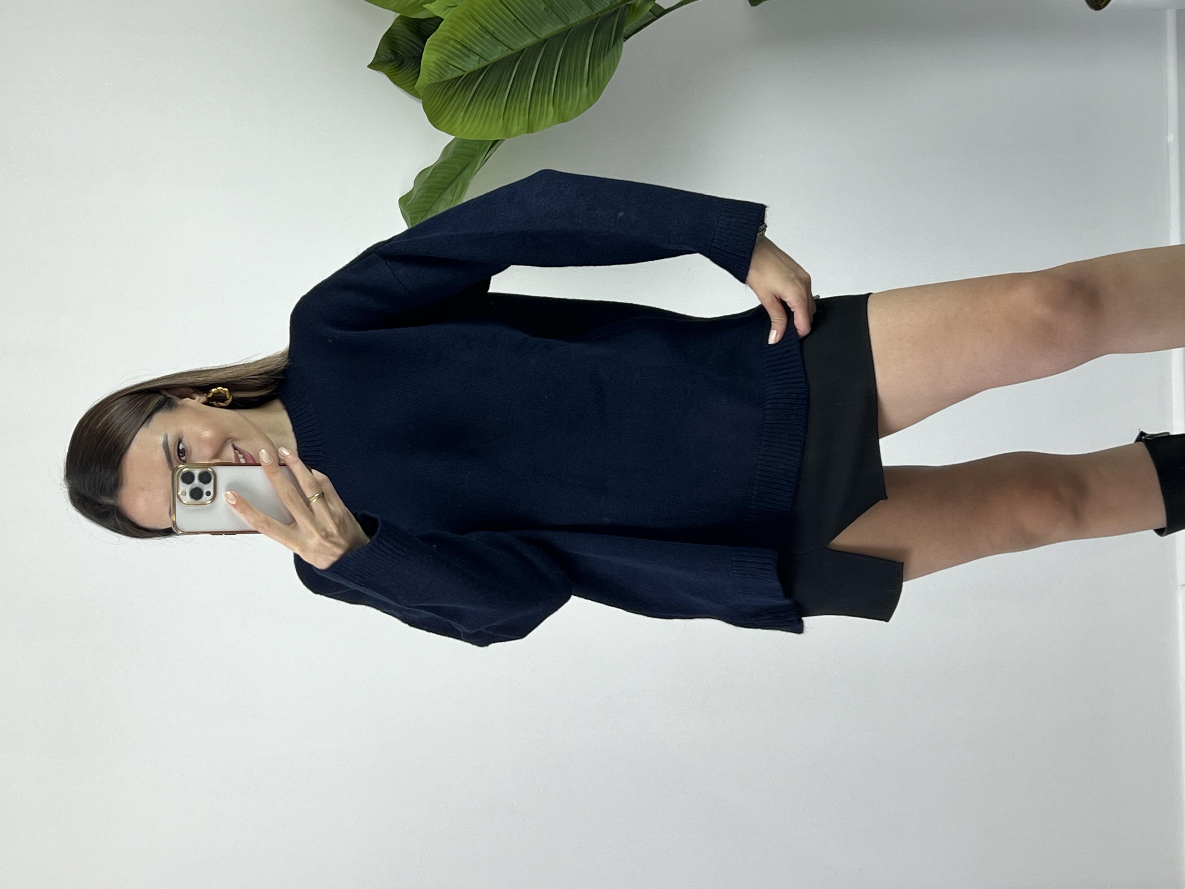 Bisiklet yaka lacivert yumoş kazak 