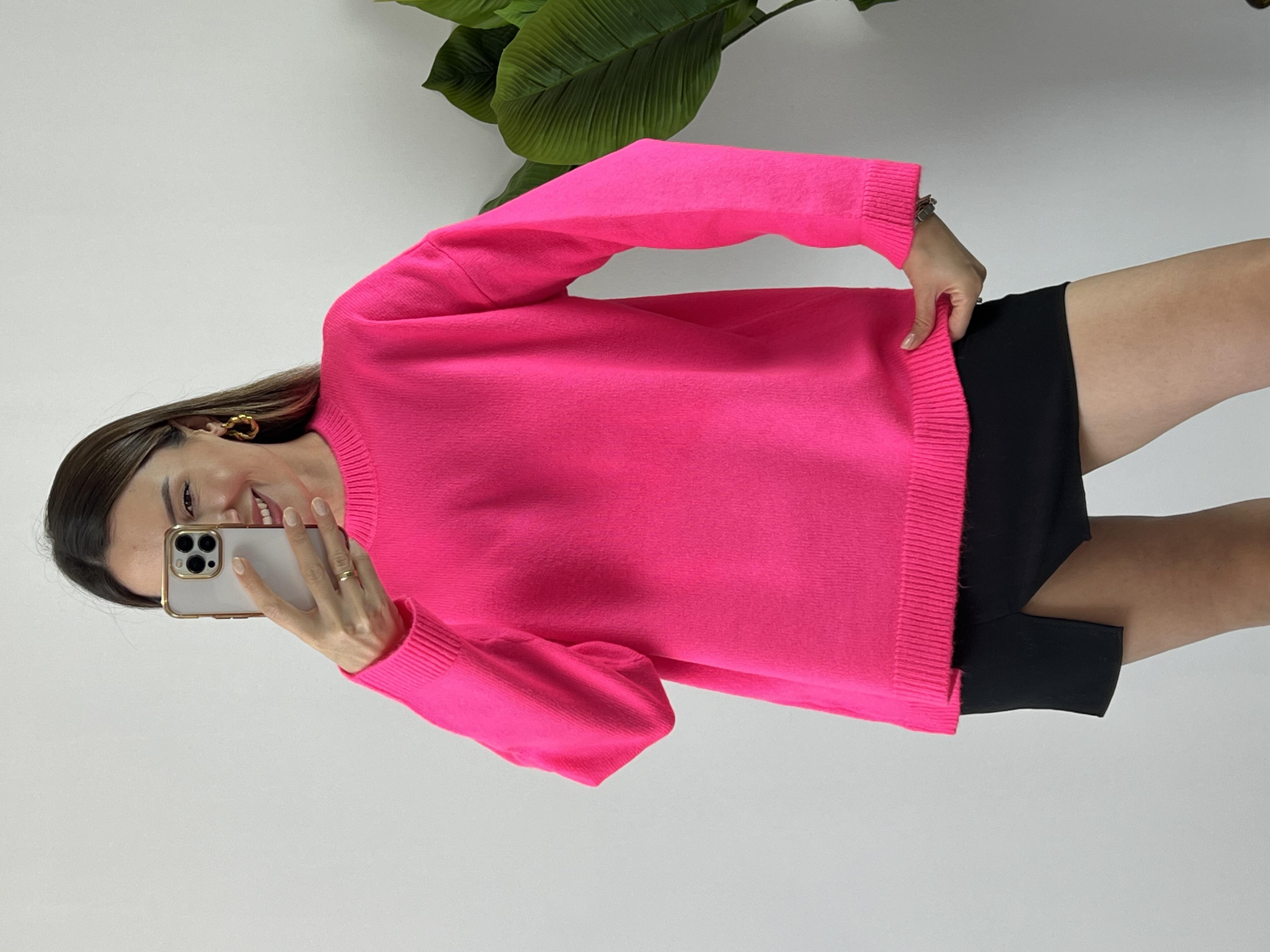 Bisiklet yaka pembe yumoş kazak 