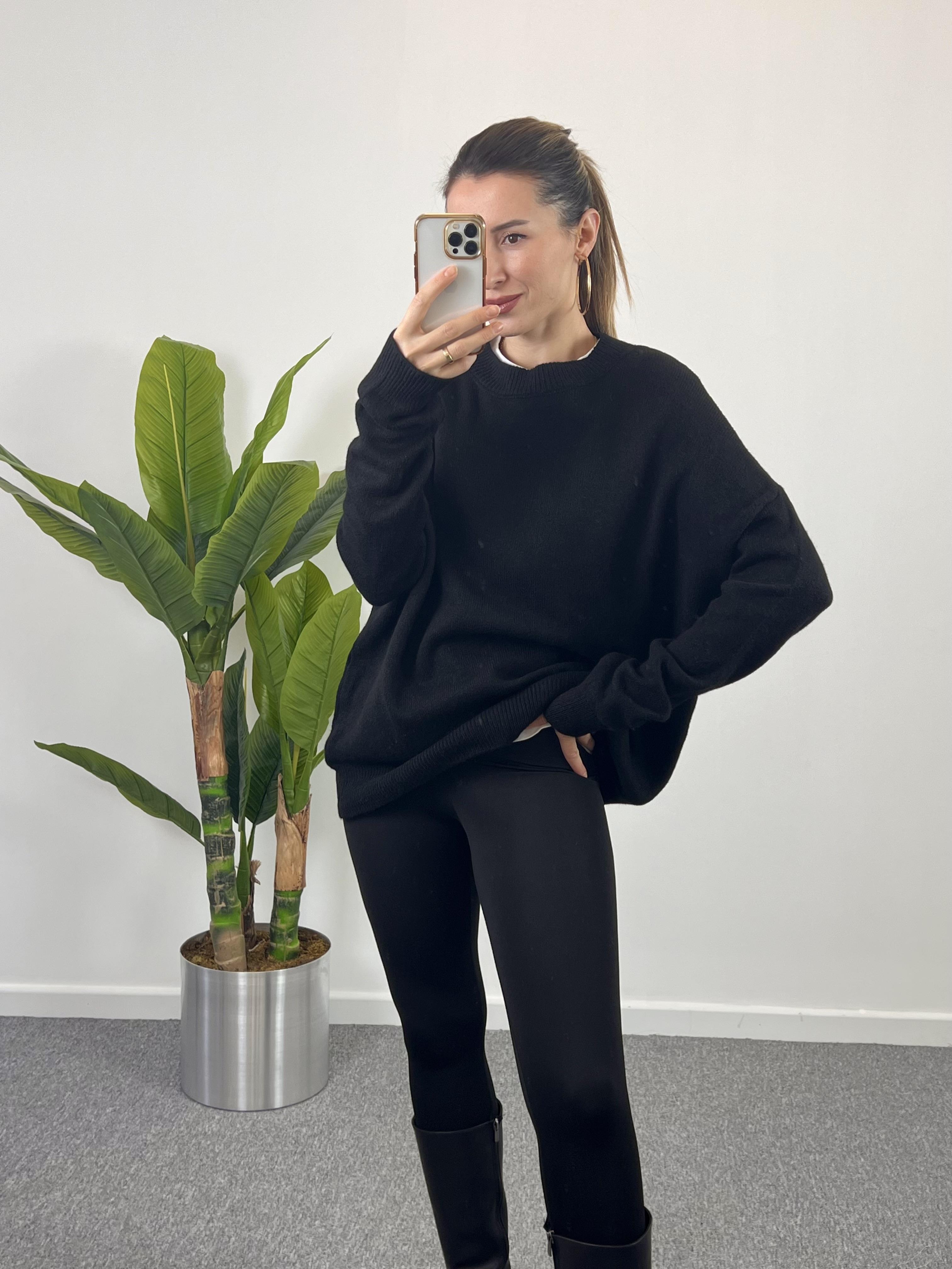 Bisiklet Yaka Siyah Kazak