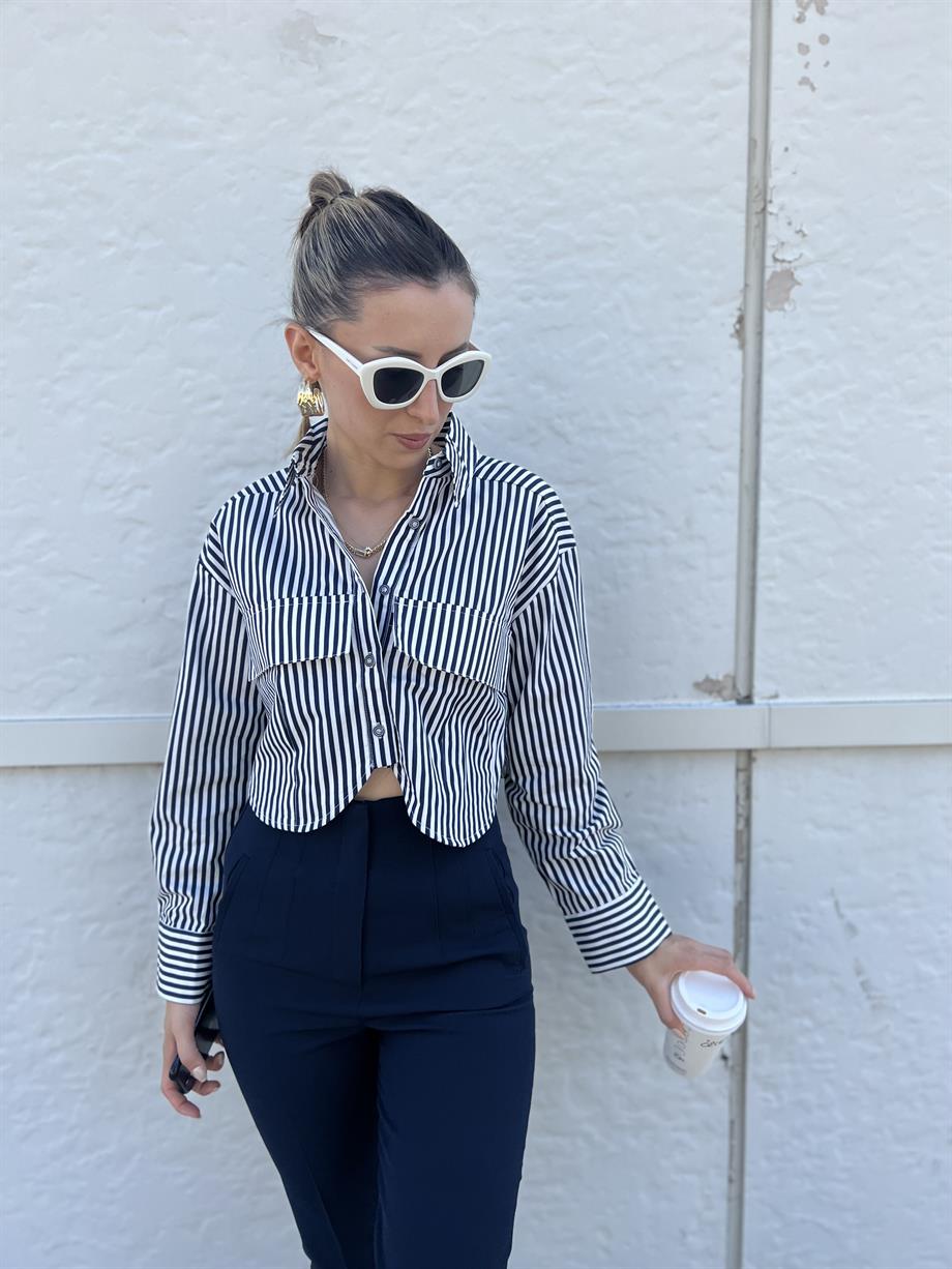 Çizgili Crop Gömlek