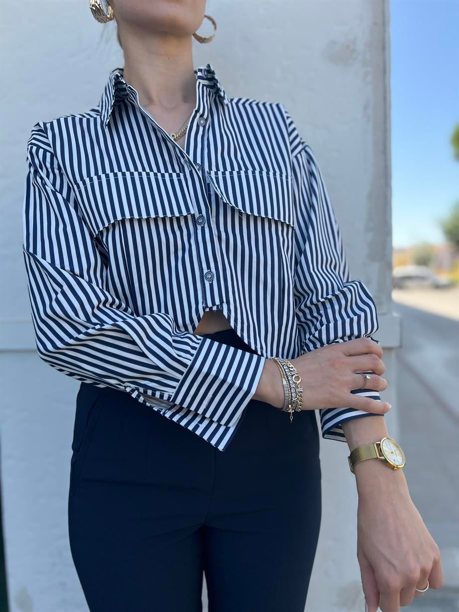 Çizgili Crop Gömlek