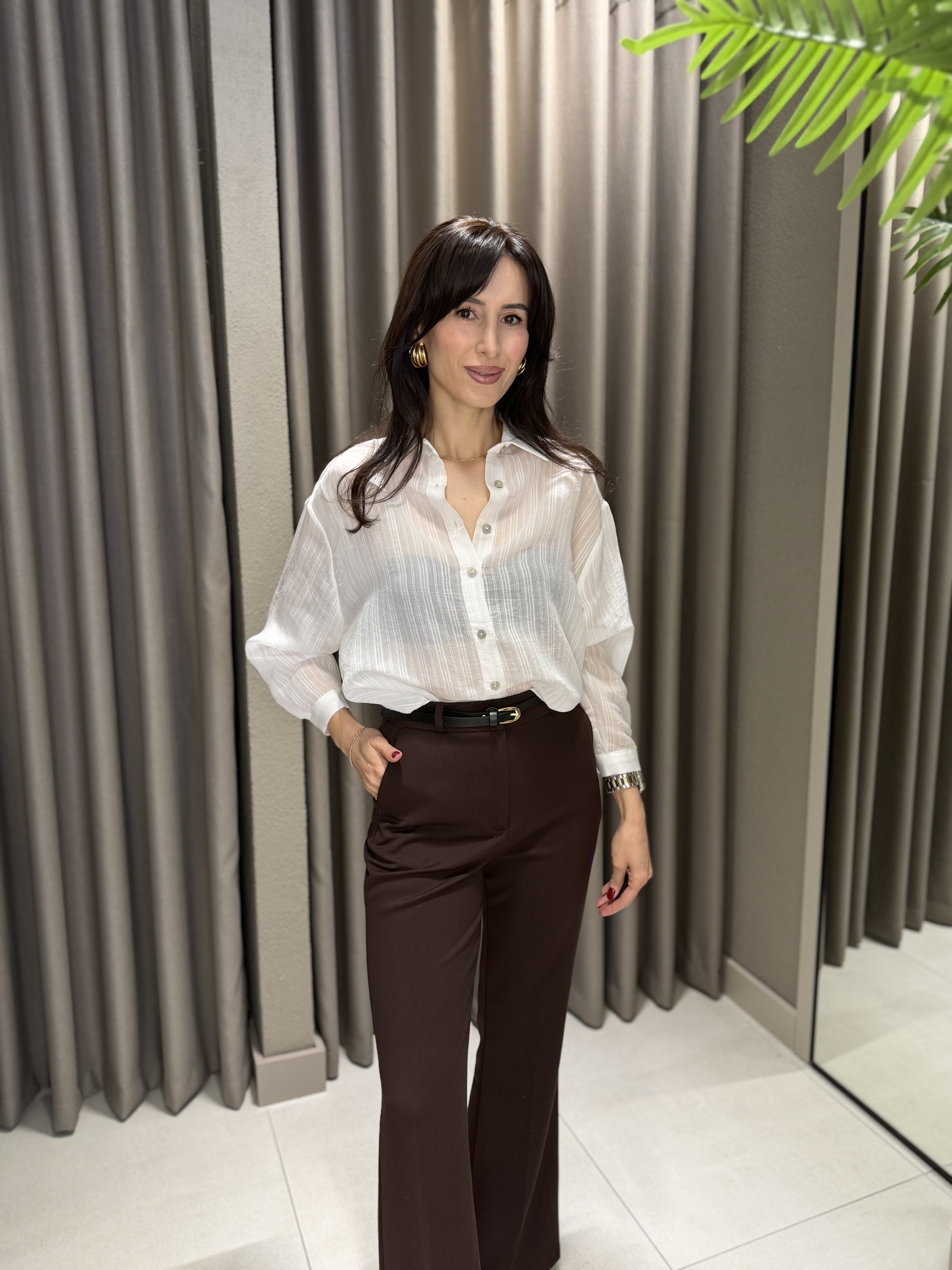 ÇİZGİLİ TRANSPARAN OWERSİZE GÖMLEK BEYAZ