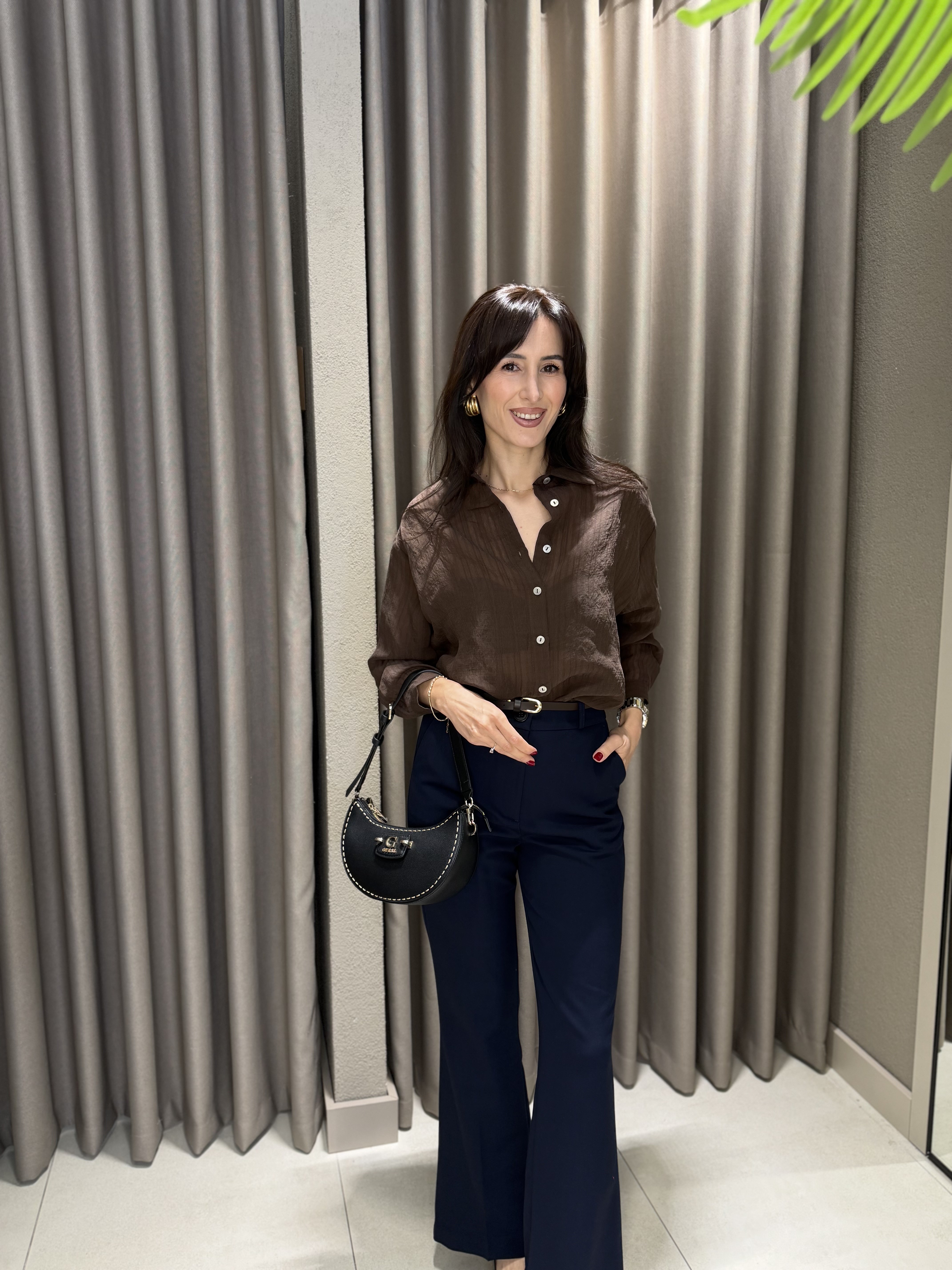 ÇİZGİLİ TRANSPARAN OWERSİZE GÖMLEK KAHVE