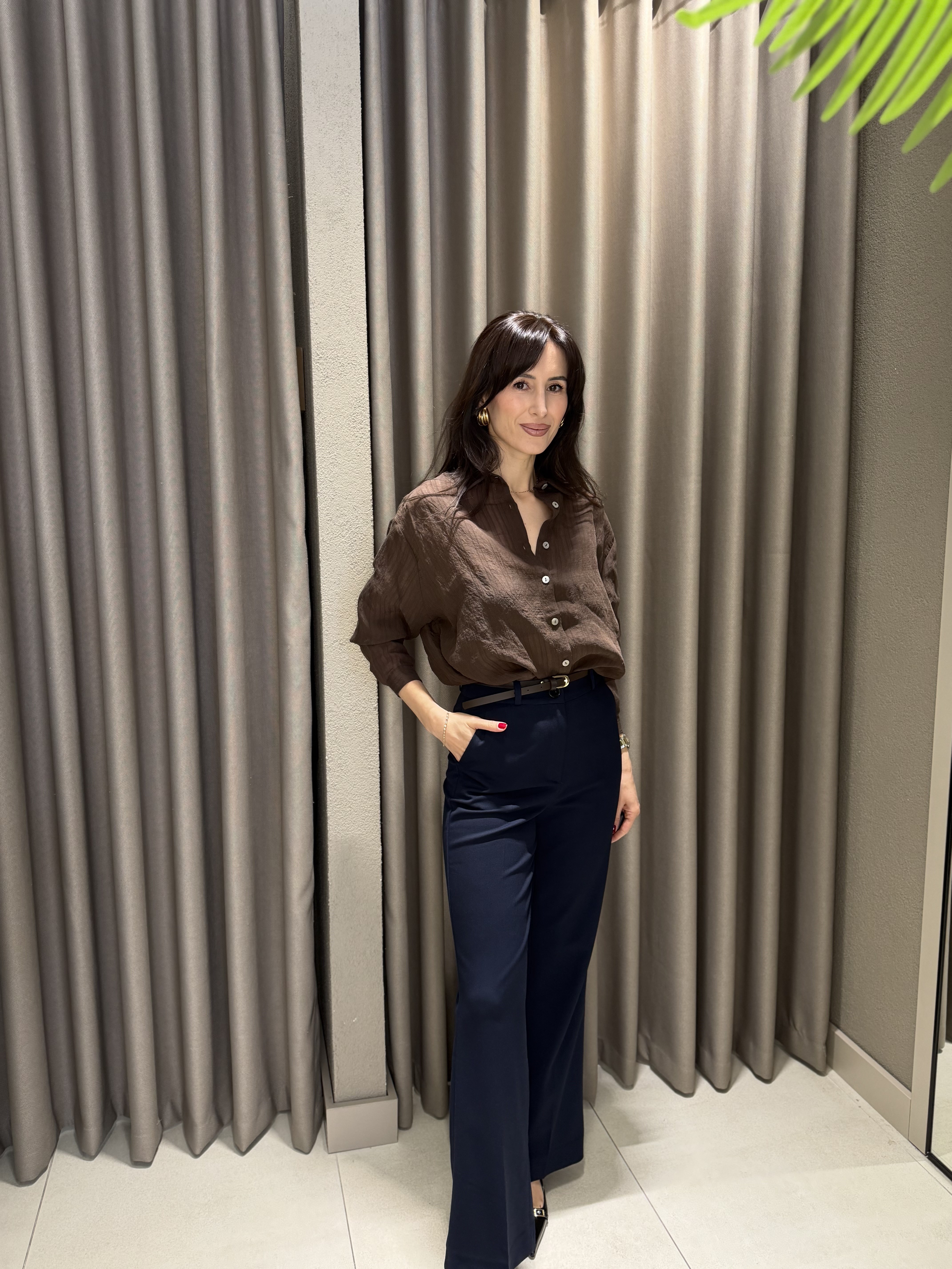 ÇİZGİLİ TRANSPARAN OWERSİZE GÖMLEK KAHVE