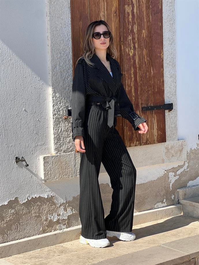 Çizgili Trenç Takım