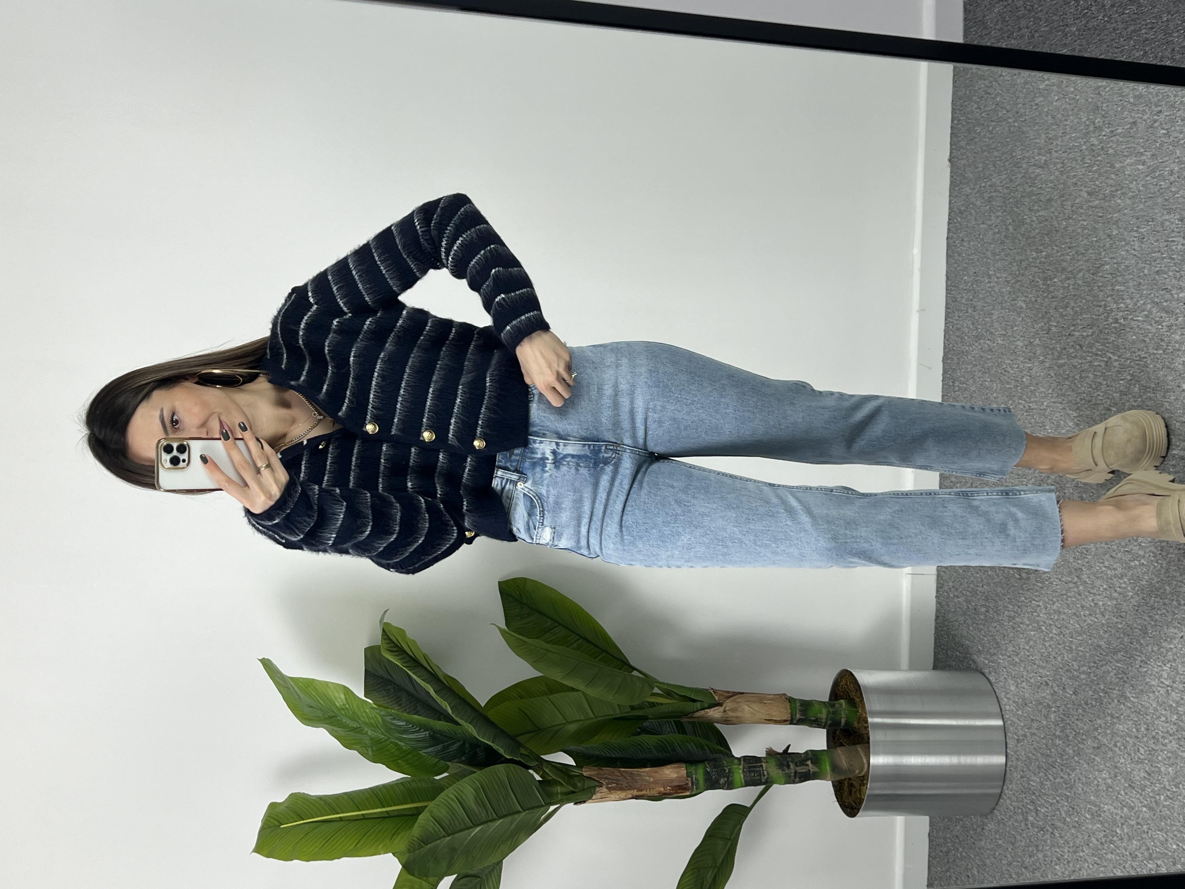 Çizgili Yumoş Lacivert Hırka