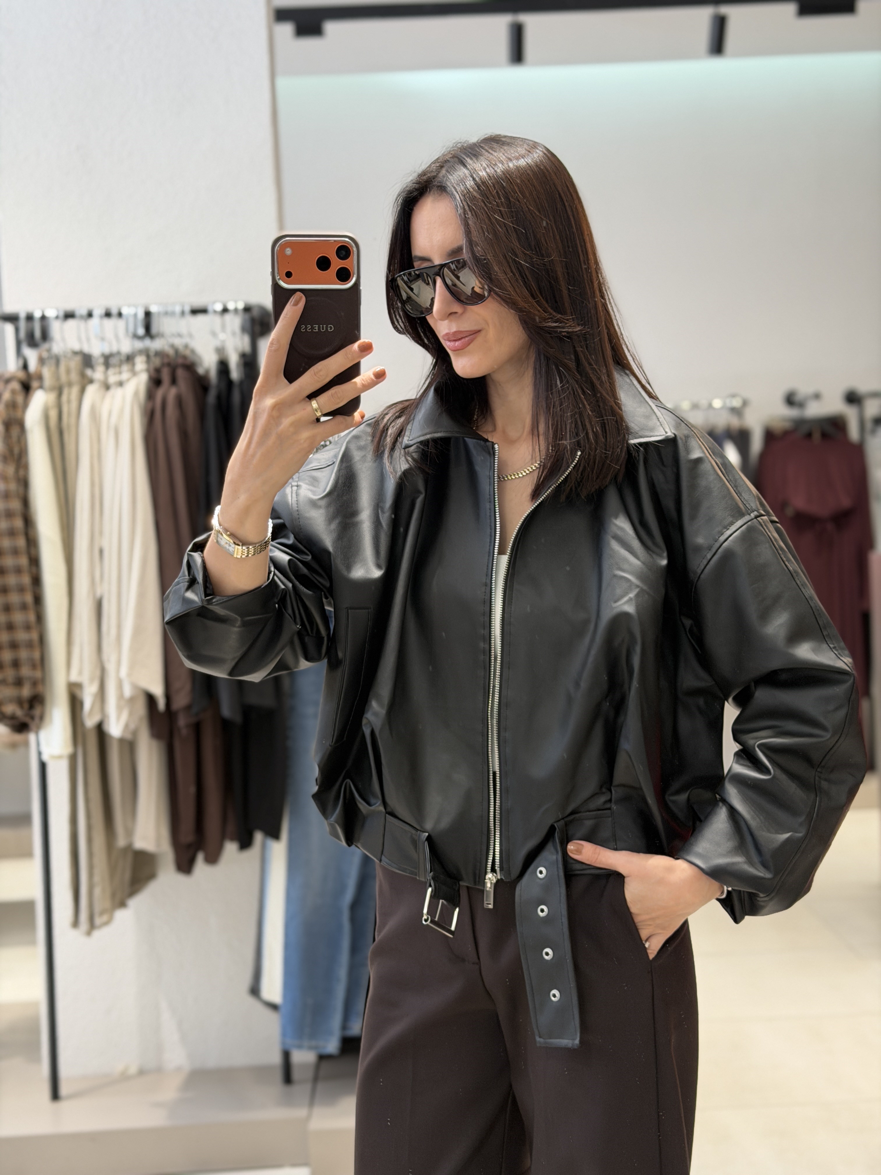 Deri Bomber Ceket SİYAH