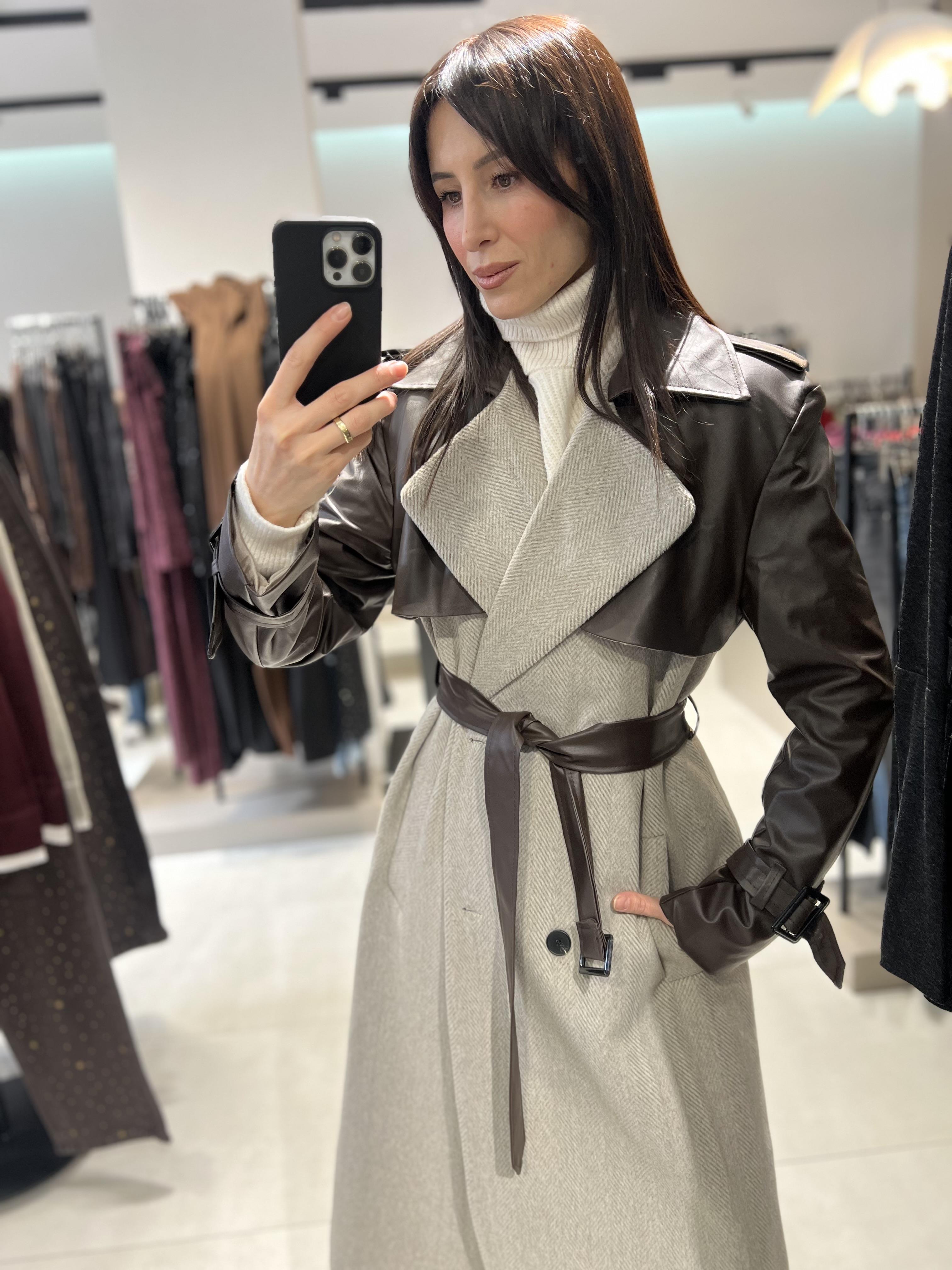 Deri Detay Kaşe Kaban Kahve