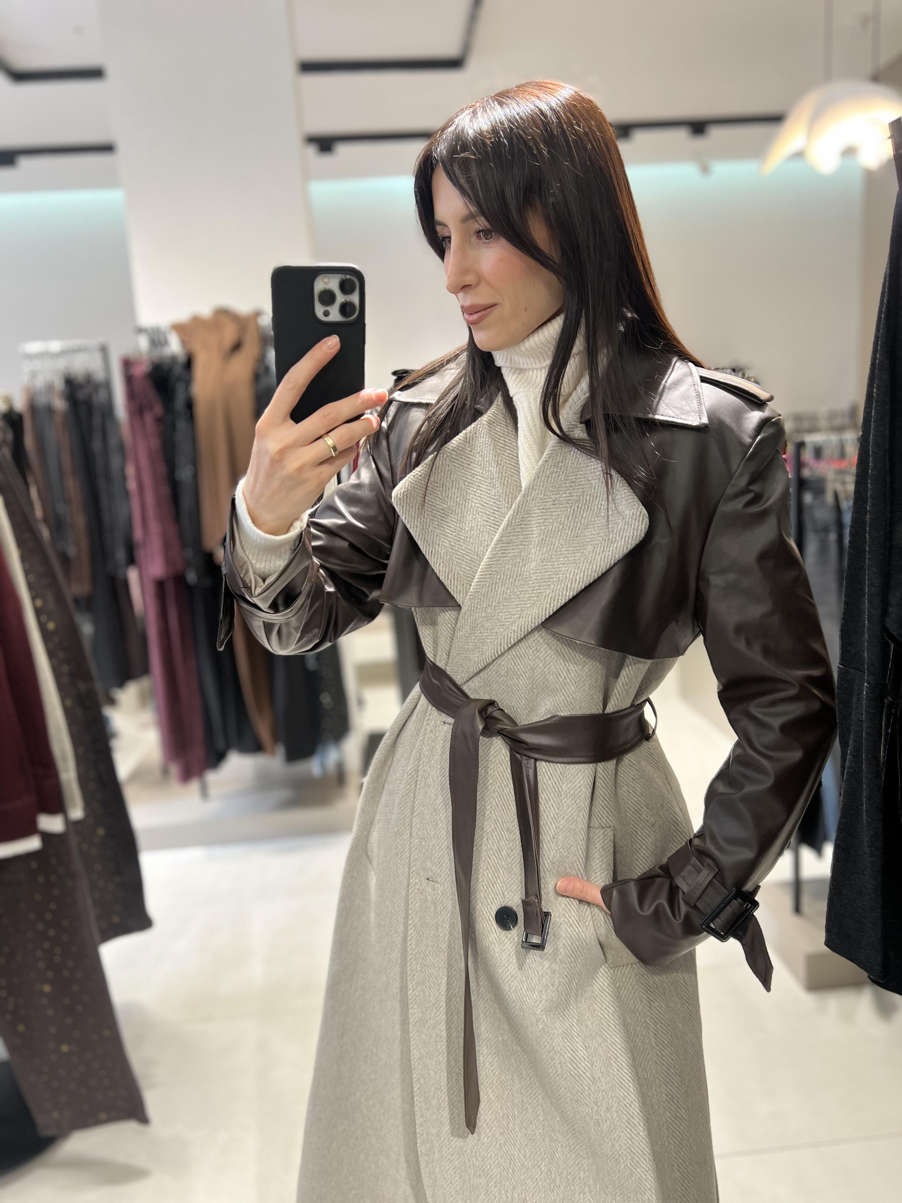 Deri Detay Kaşe Kaban Kahve