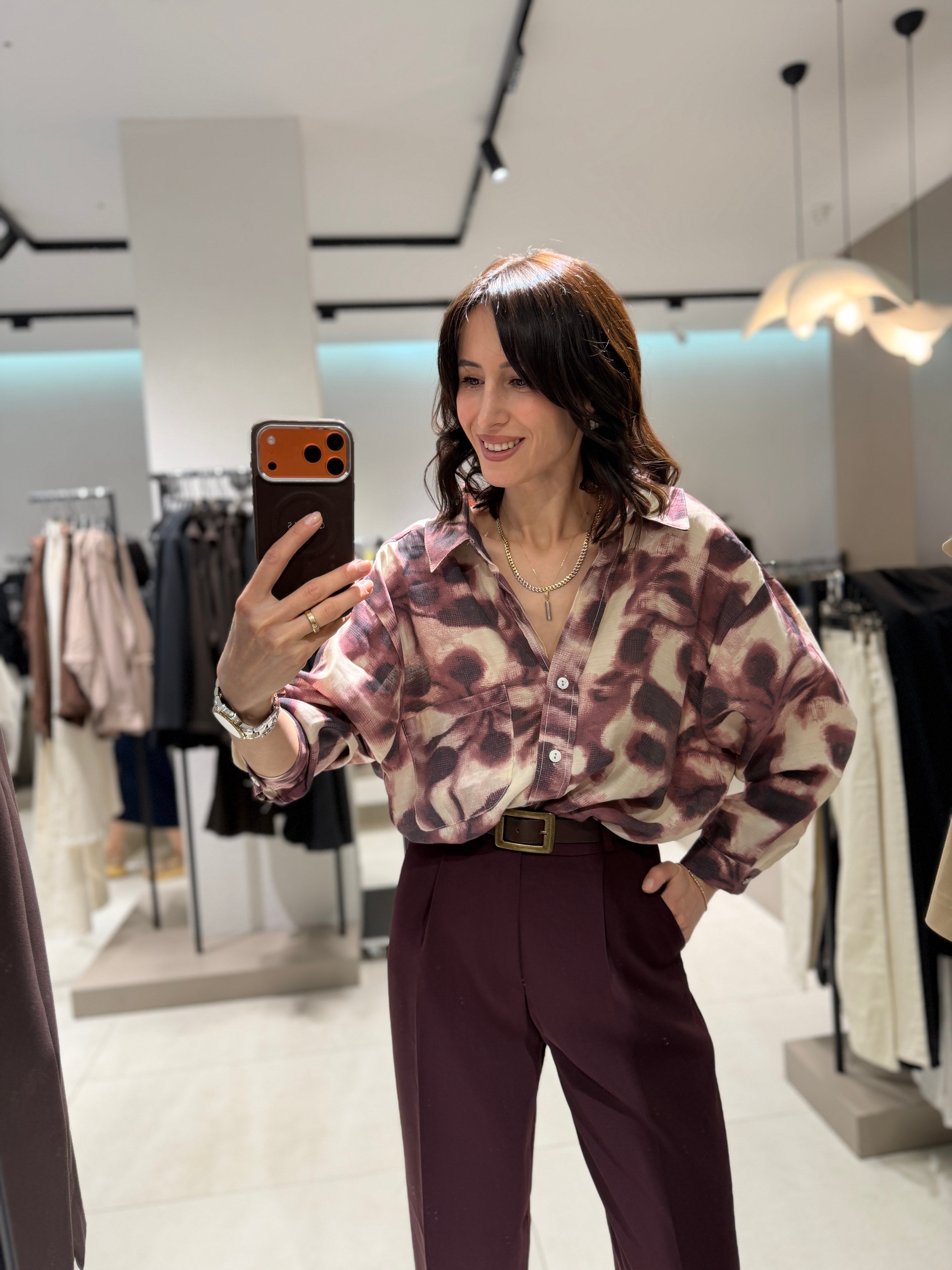 Desenli Owersize Gömlek BORDO