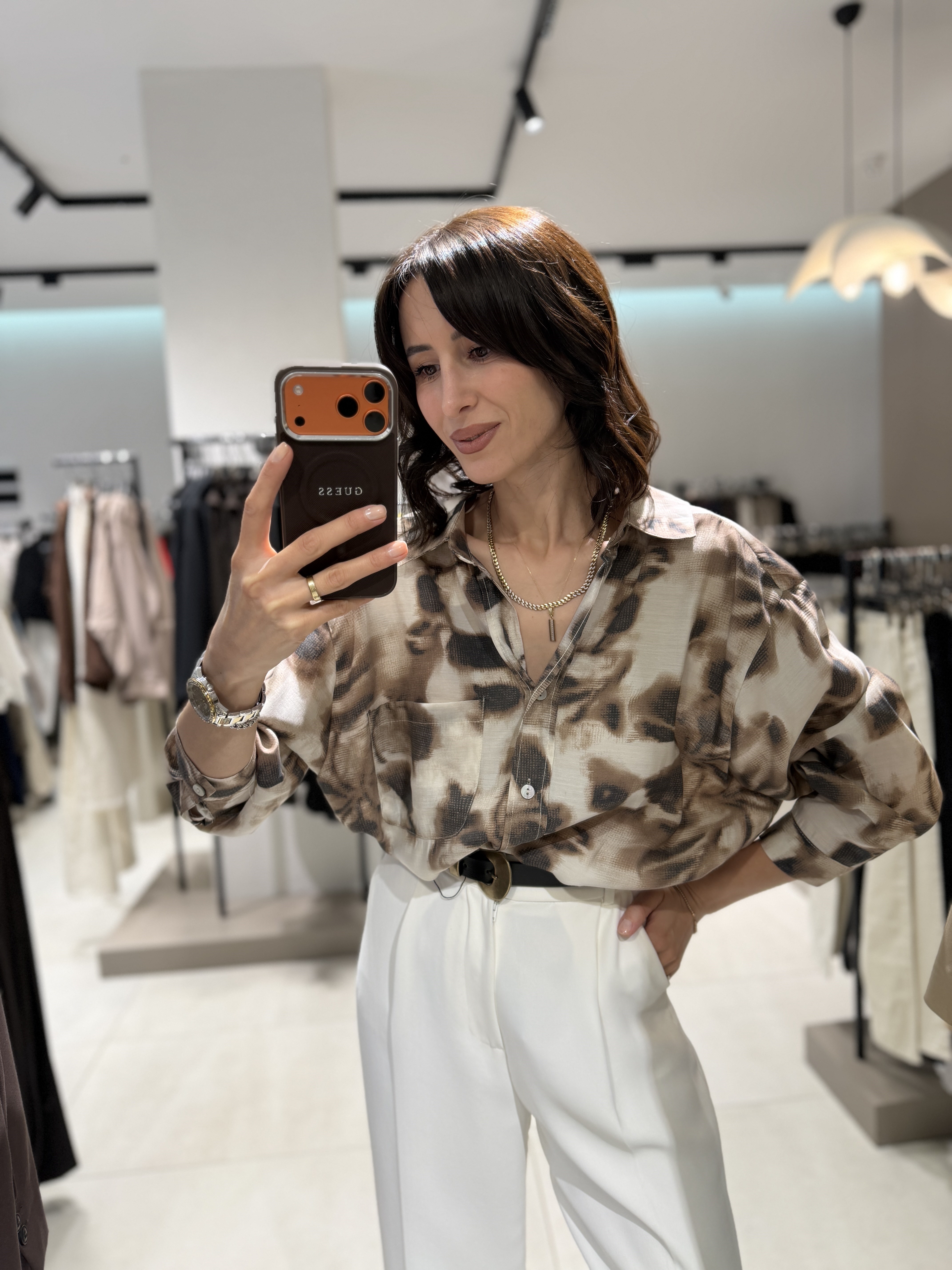 Desenli Owersize Gömlek KAHVE