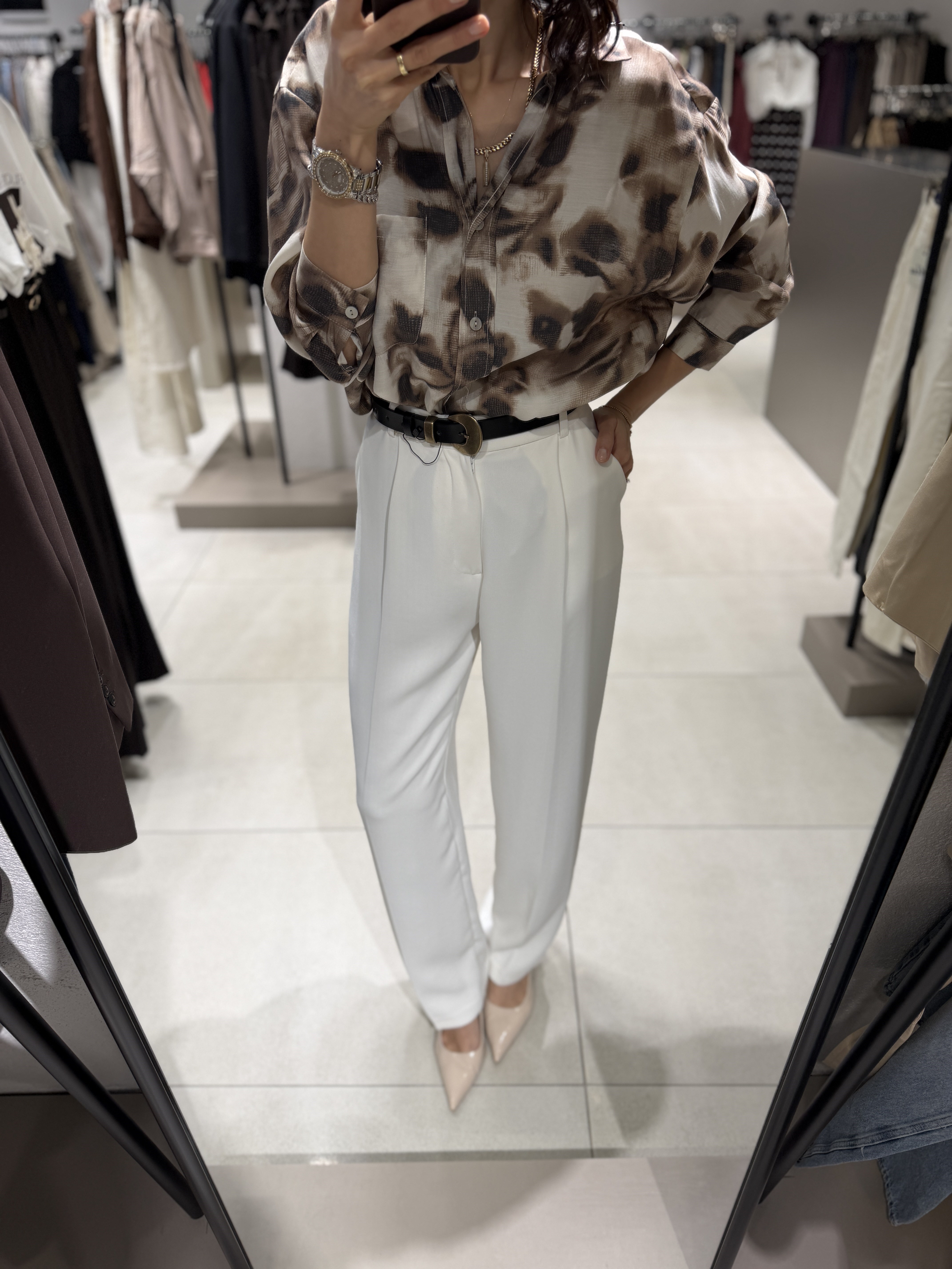 Desenli Owersize Gömlek KAHVE