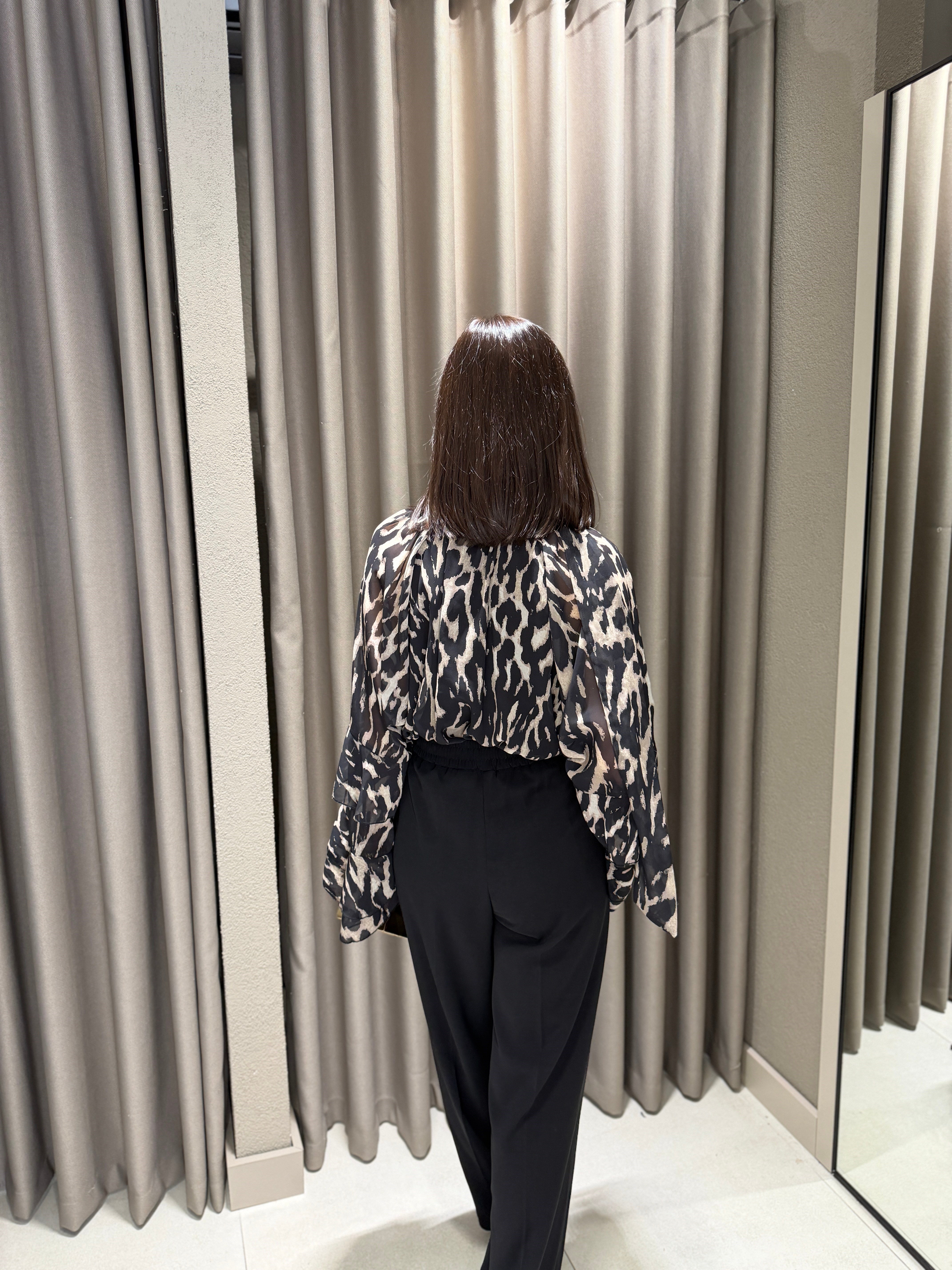 Desenli Şifon Bluz SİYAH