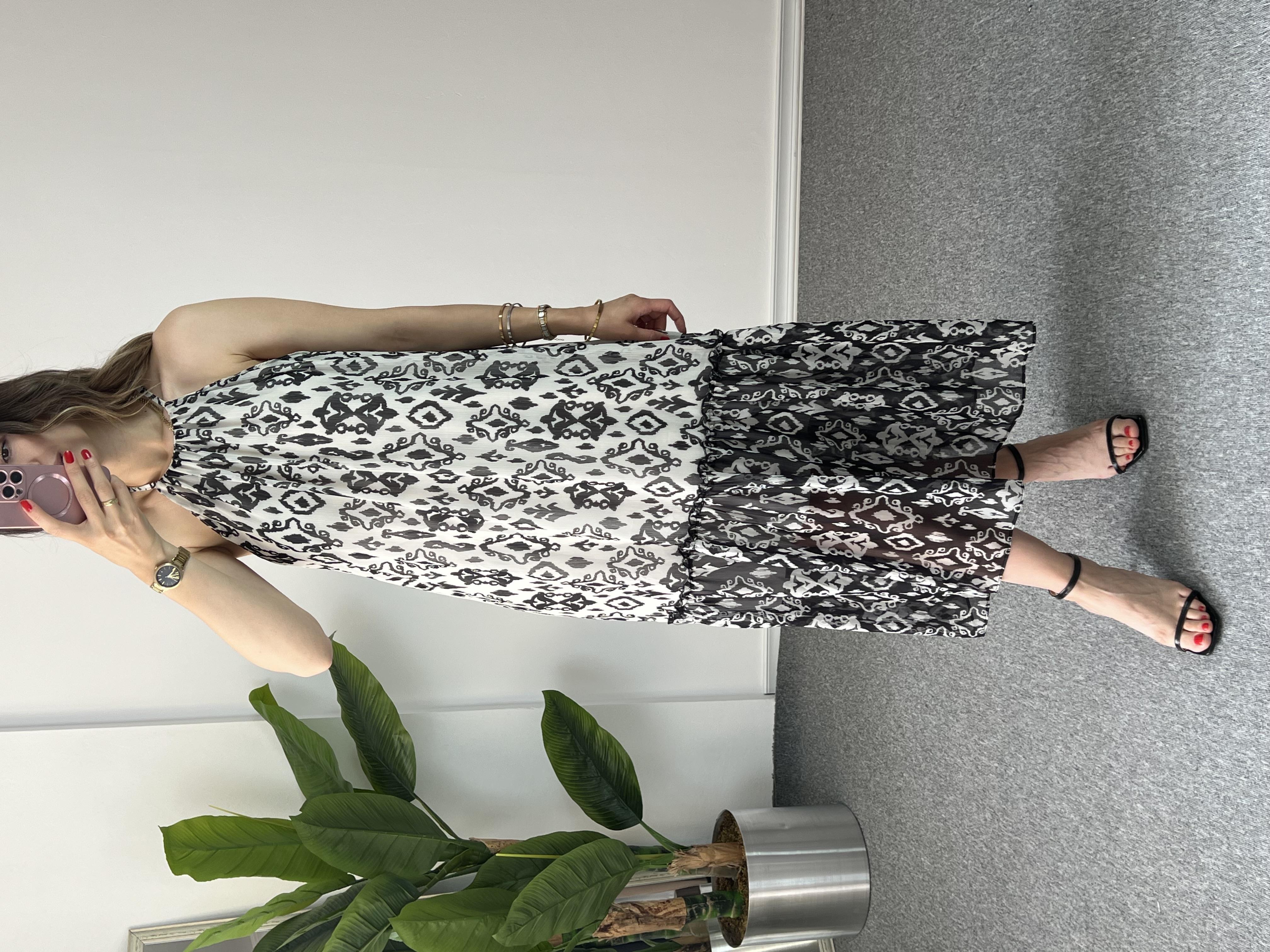 Desenli Şifon Midi Boy Elbise