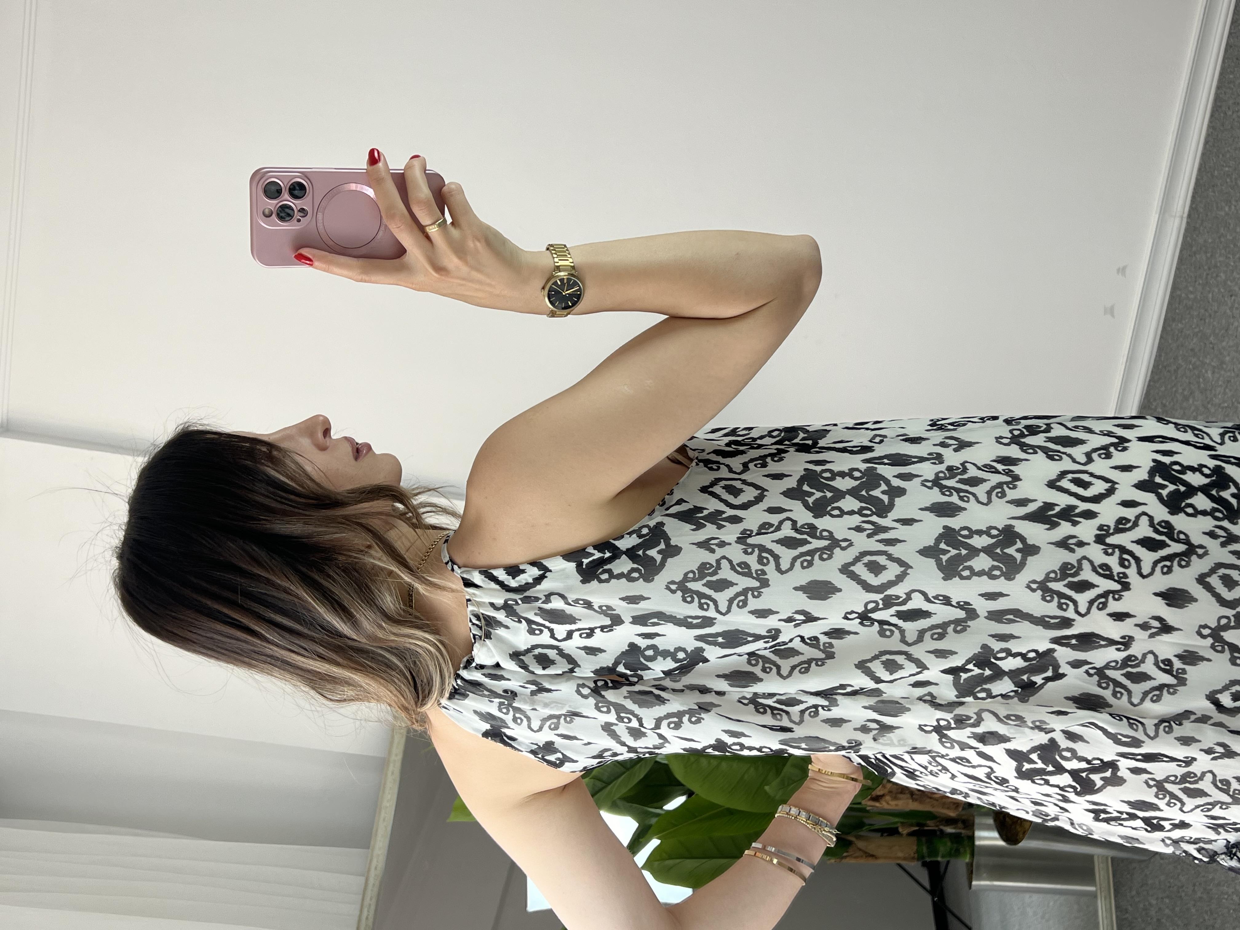 Desenli Şifon Midi Boy Elbise