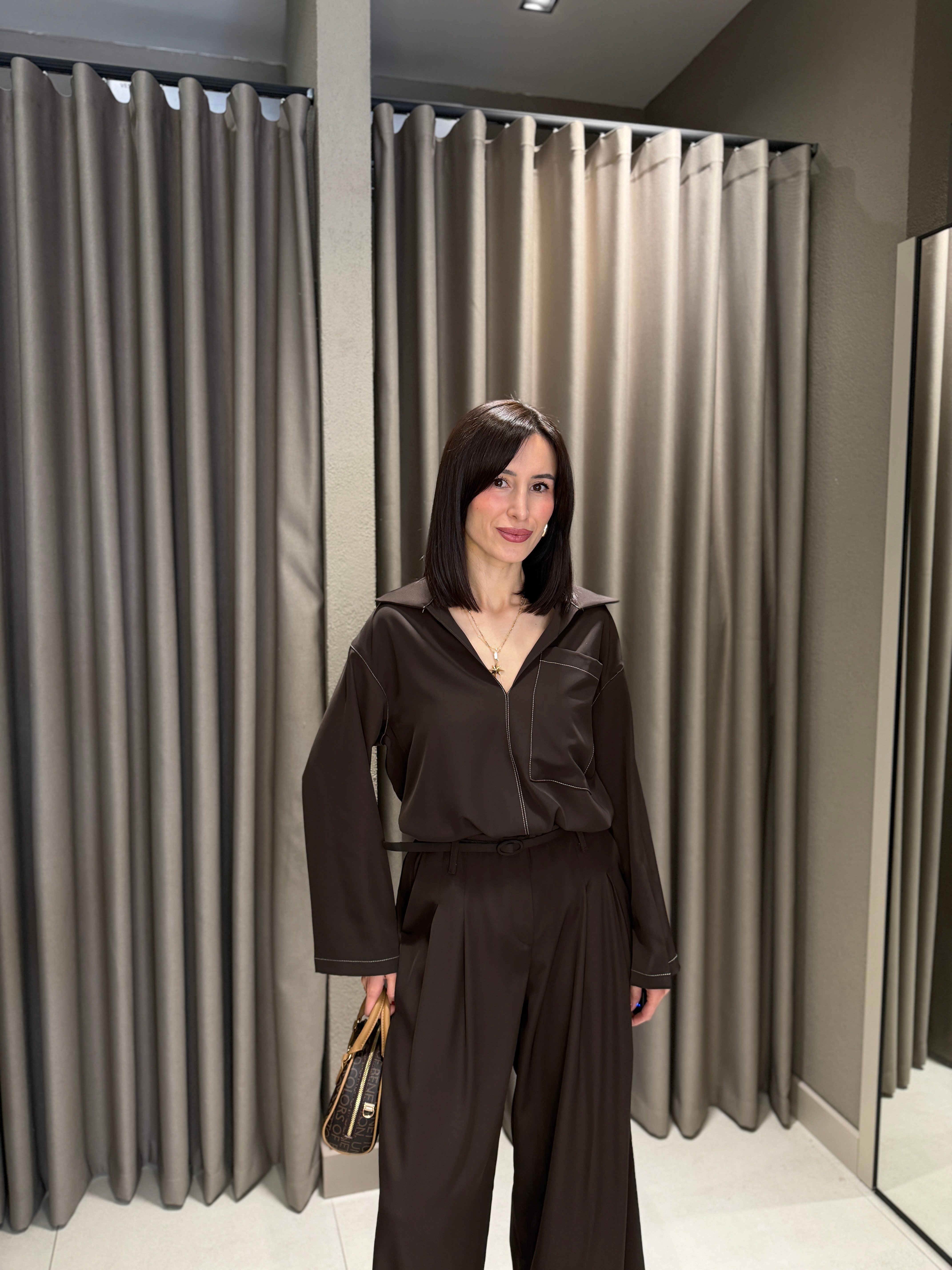 Dikiş Detay Takım KAHVE