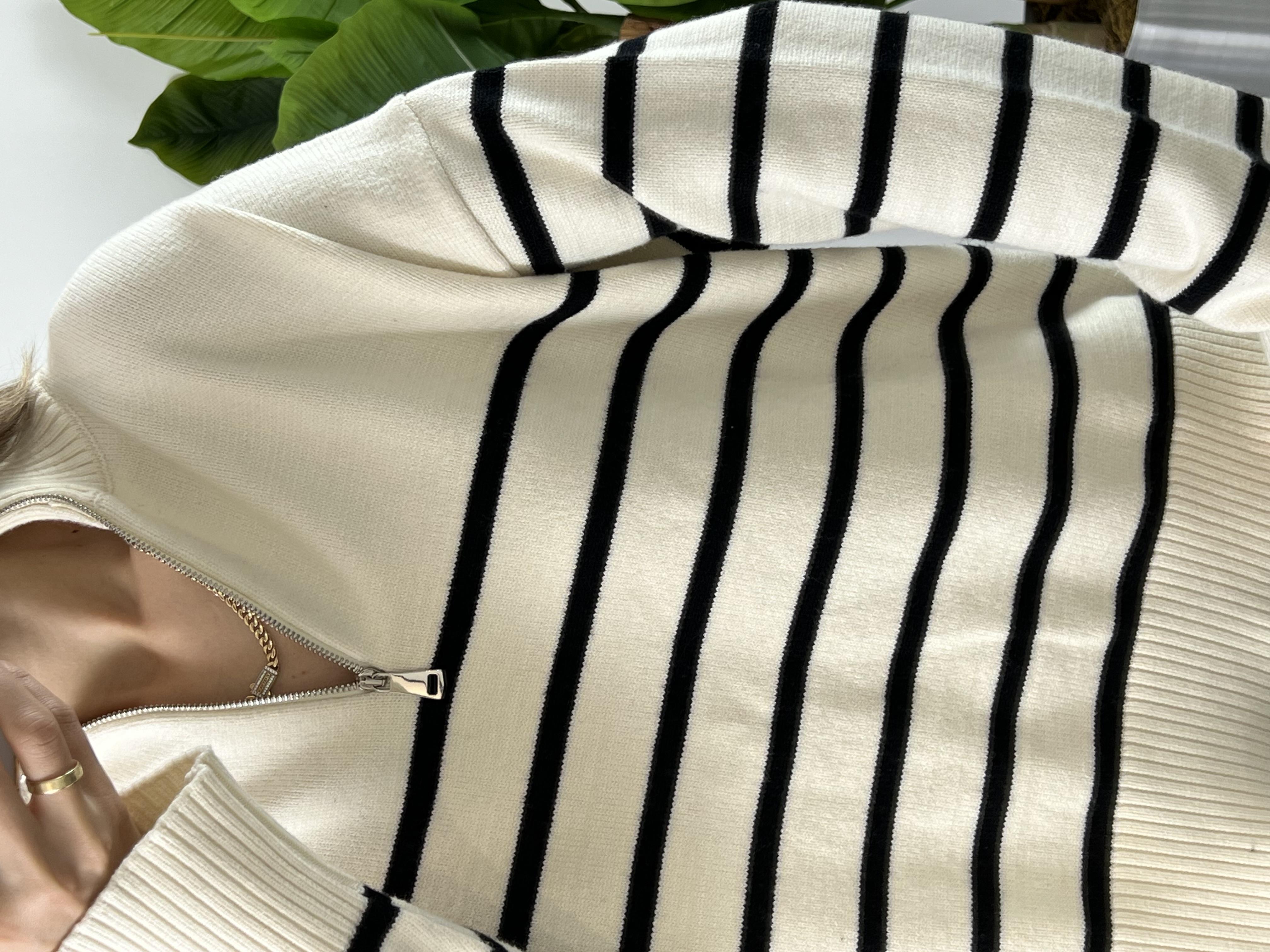 Dilvin Fermuarlı Çizgili Premium Kazak