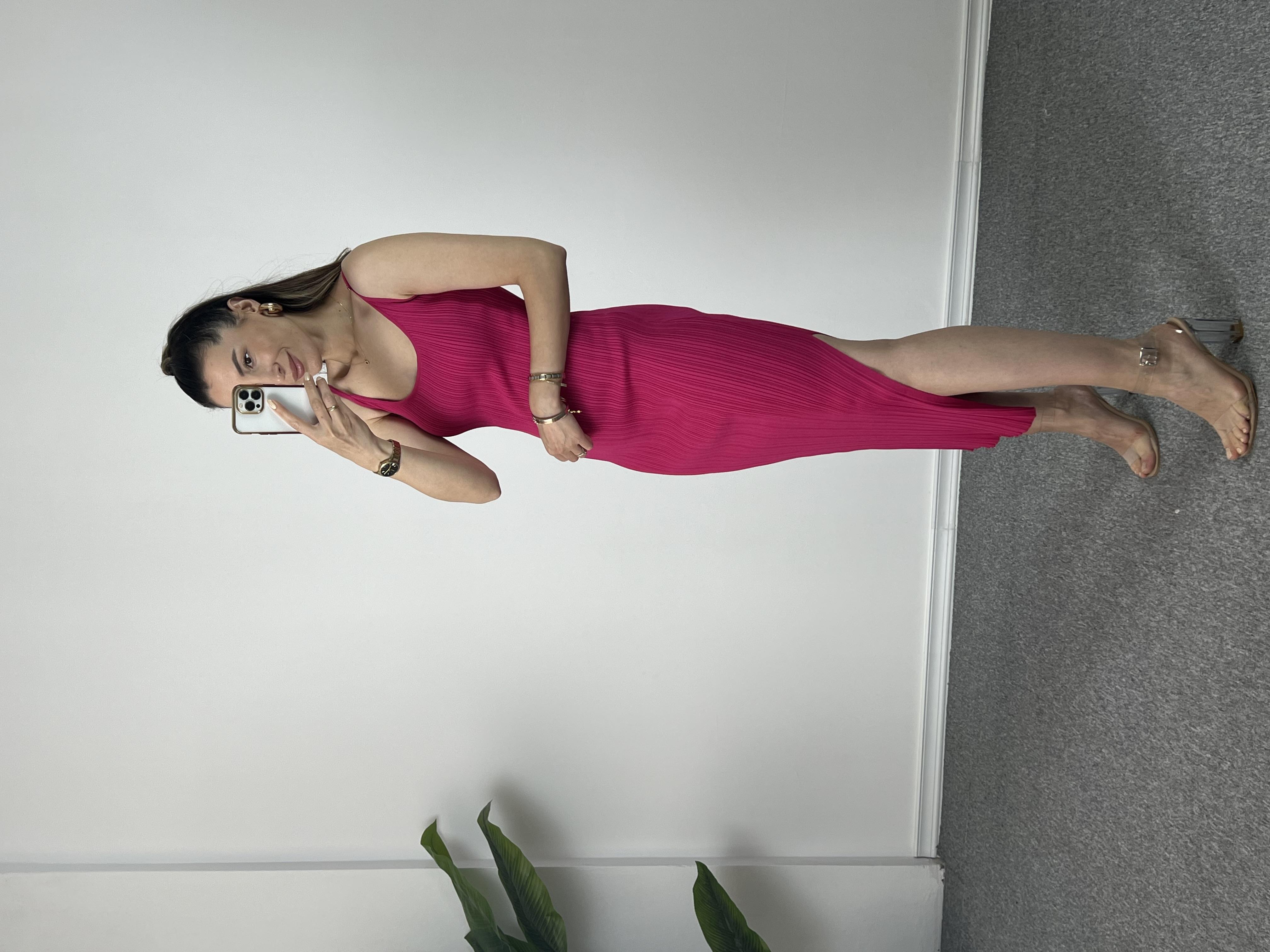 Dilvin Fuşya Çelik Triko Elbise